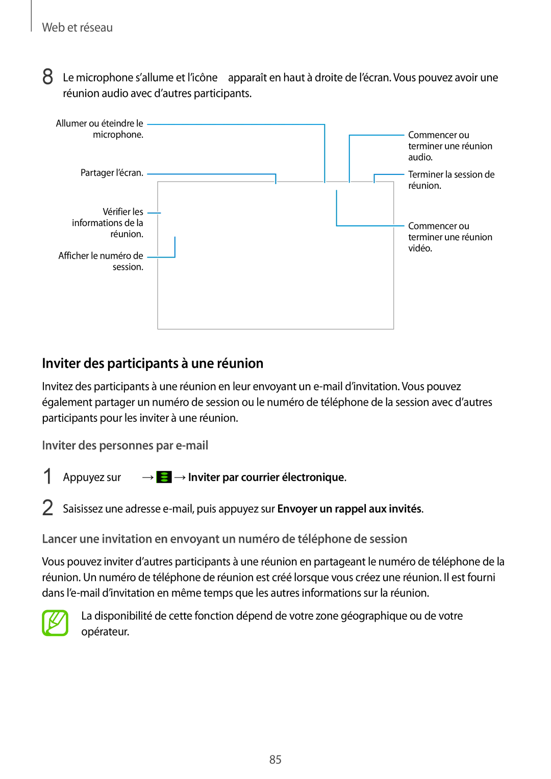 Samsung SM-P9050ZKAXEF, SM-P9050ZWAXEF manual Inviter des participants à une réunion, →Inviter par courrier électronique 