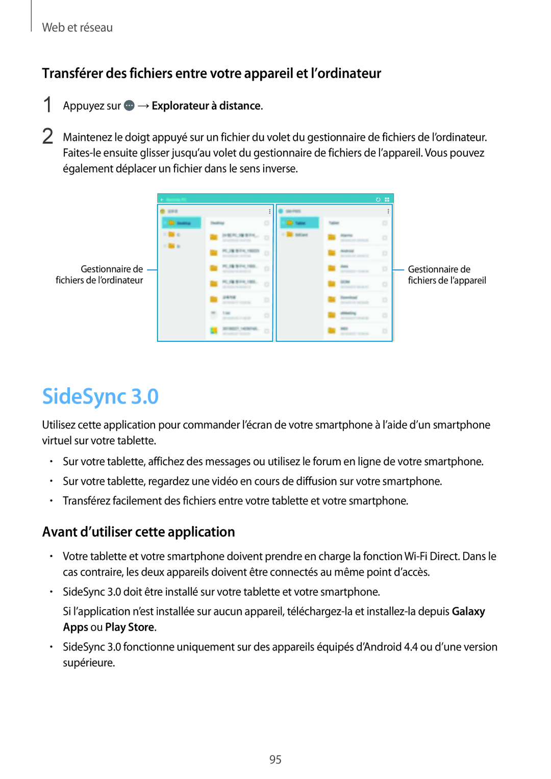 Samsung SM-P9050ZKAXEF, SM-P9050ZWAXEF manual SideSync, Appuyez sur →Explorateur à distance 
