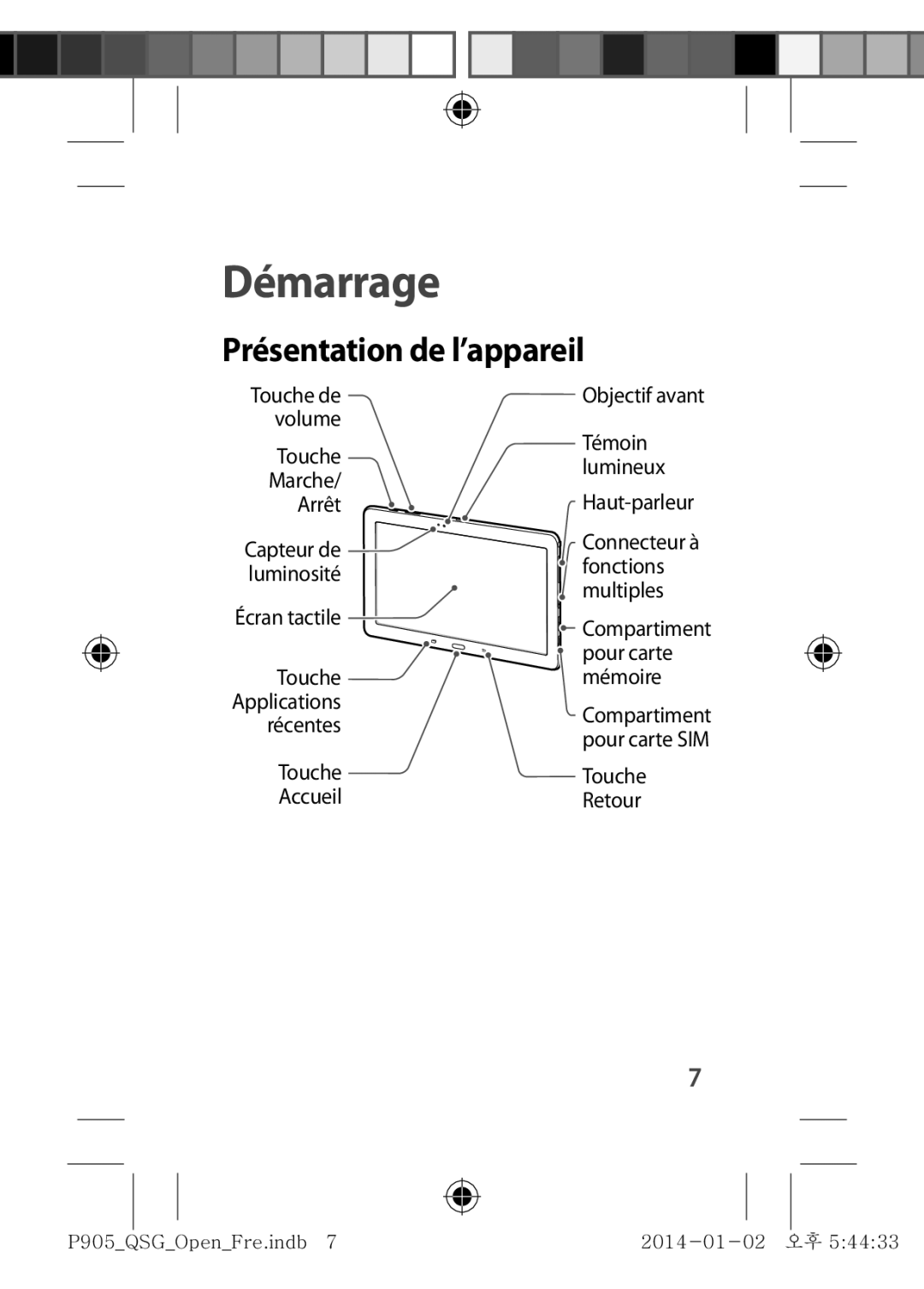 Samsung SM-P9050ZWAXEF, SM-P9050ZKAXEF manual Présentation de l’appareil 