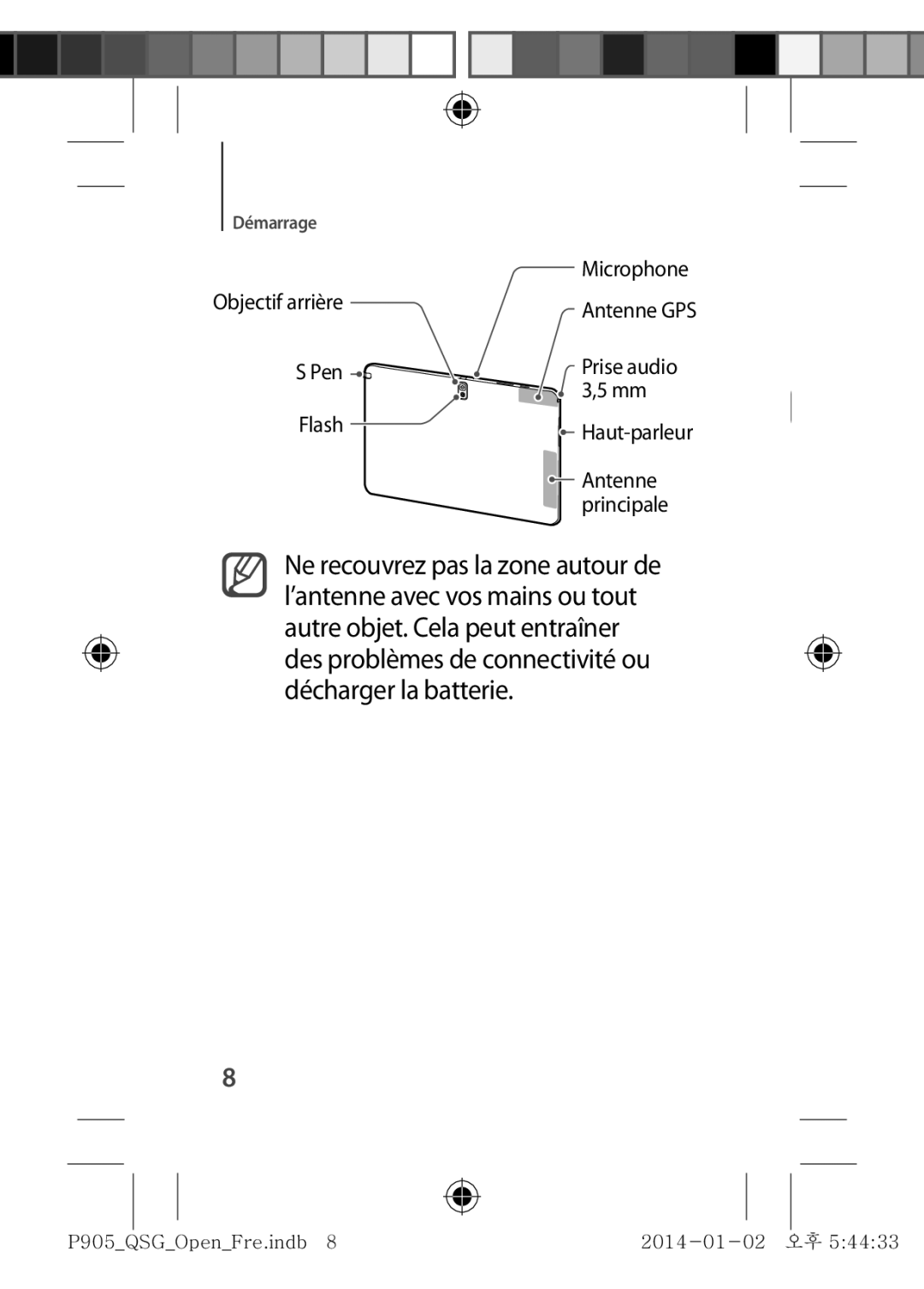 Samsung SM-P9050ZKAXEF, SM-P9050ZWAXEF manual Objectif arrière, Microphone Antenne GPS, Haut-parleur 