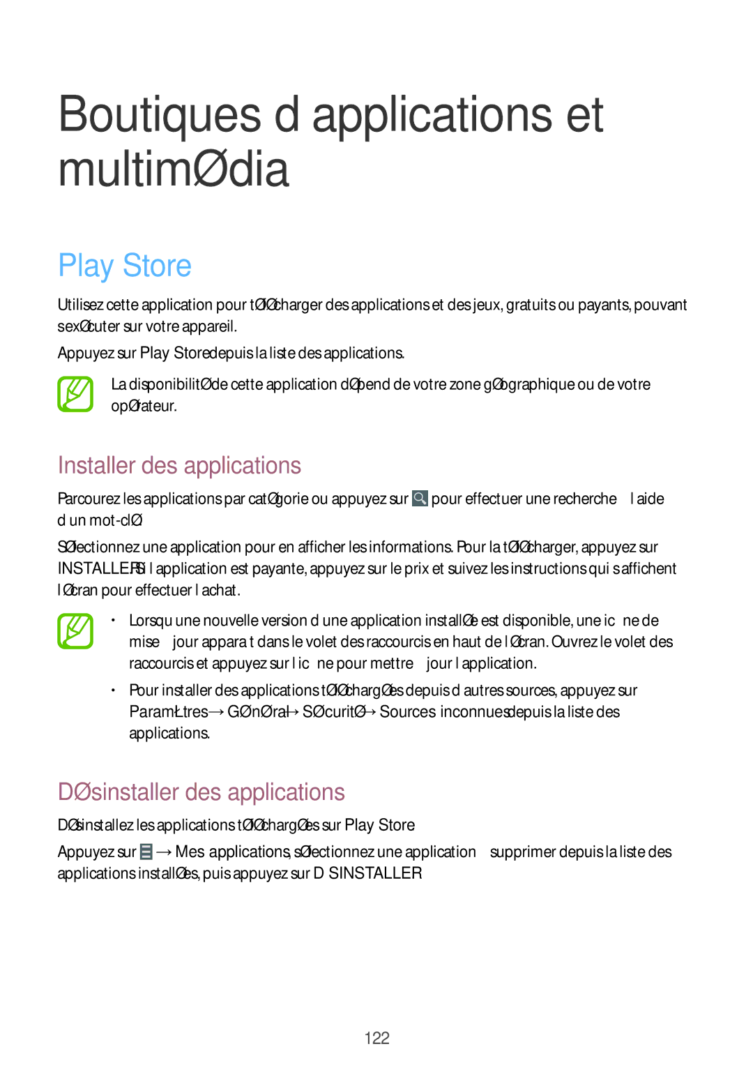 Samsung SM-P9050ZWAXEF, SM-P9050ZKAXEF manual Boutiques d’applications et multimédia, Play Store 