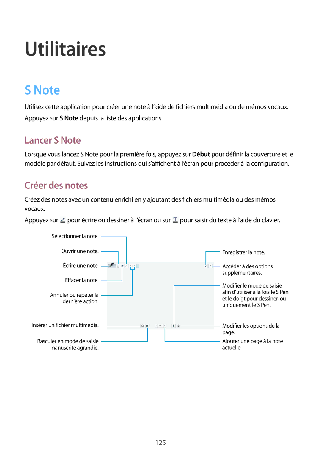 Samsung SM-P9050ZKAXEF, SM-P9050ZWAXEF manual Lancer S Note, Créer des notes 