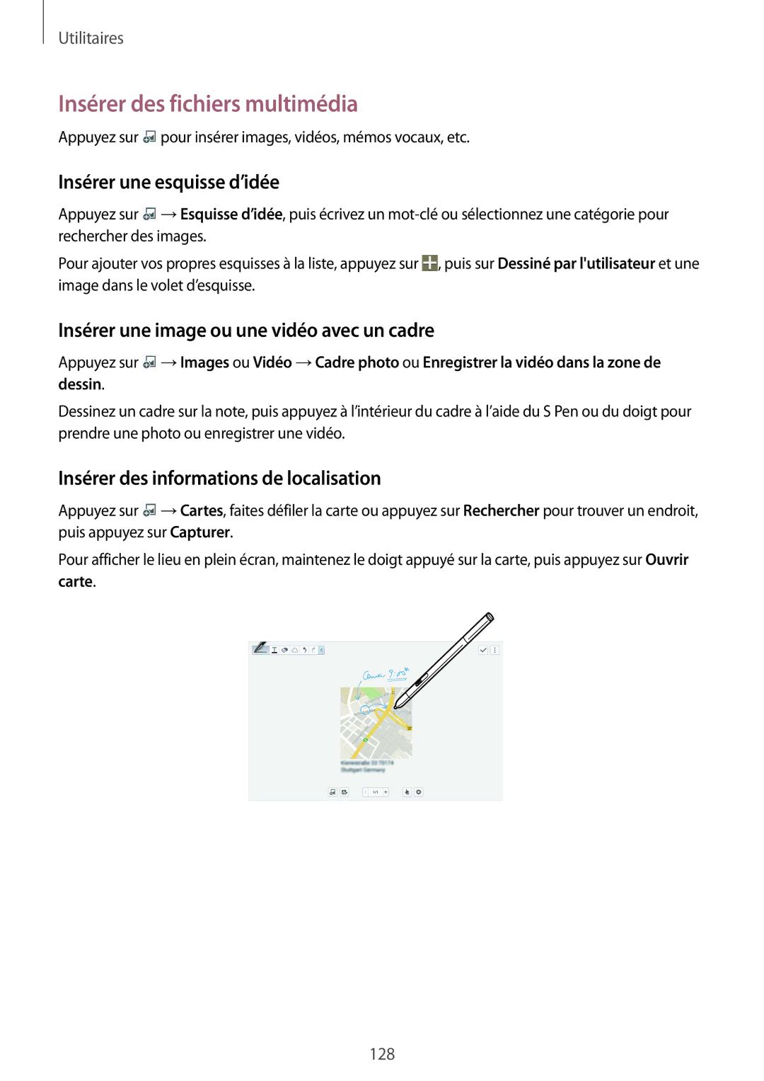 Samsung SM-P9050ZWAXEF, SM-P9050ZKAXEF manual Insérer des fichiers multimédia, Insérer une esquisse d’idée 