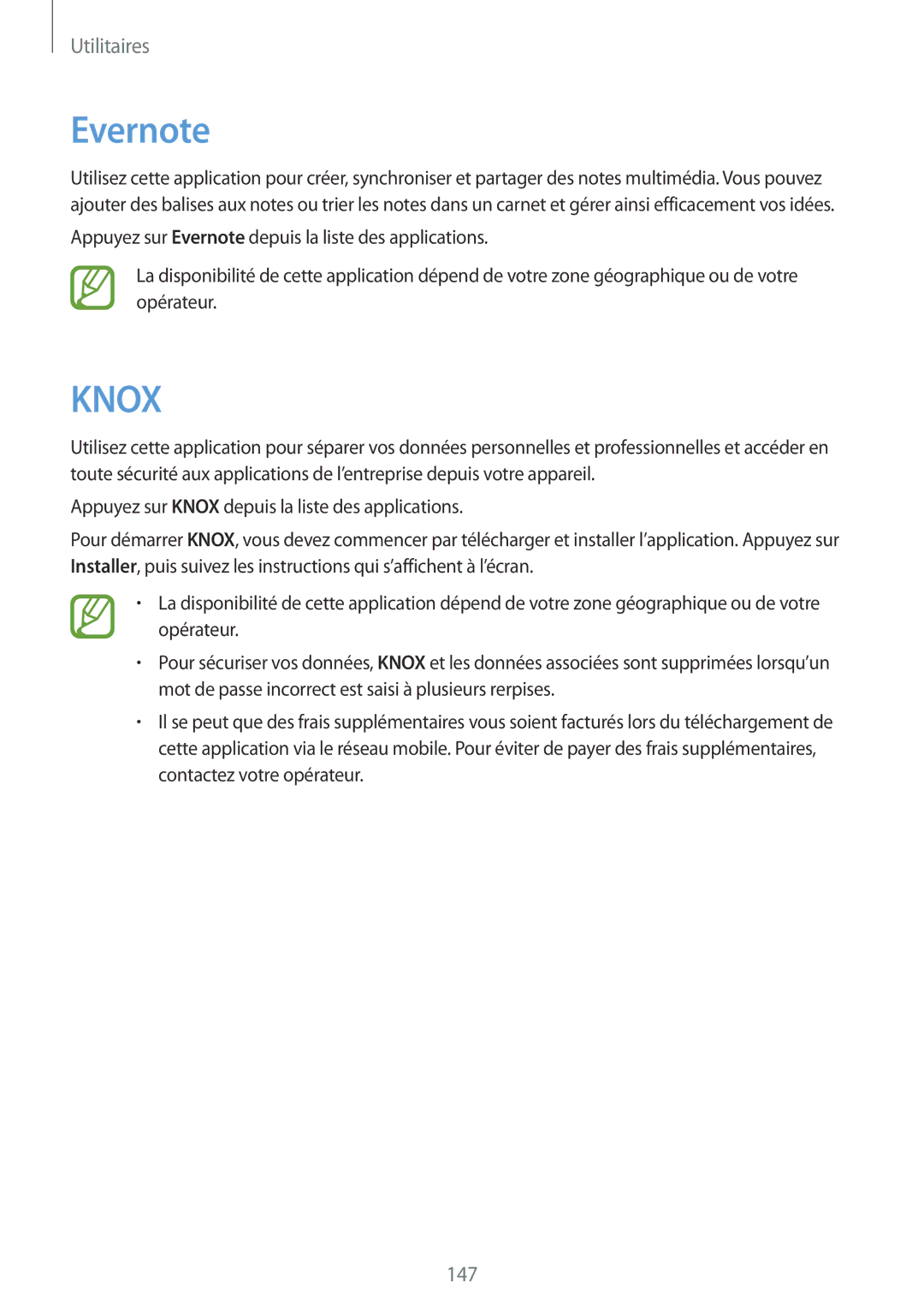 Samsung SM-P9050ZKAXEF, SM-P9050ZWAXEF manual Evernote, Knox 