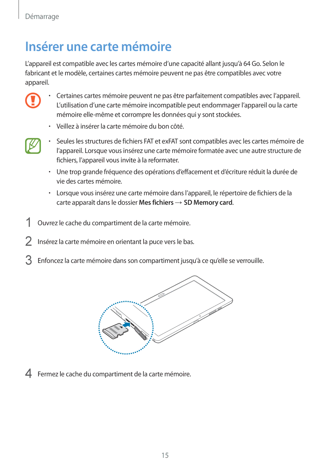 Samsung SM-P9050ZKAXEF, SM-P9050ZWAXEF manual Insérer une carte mémoire 