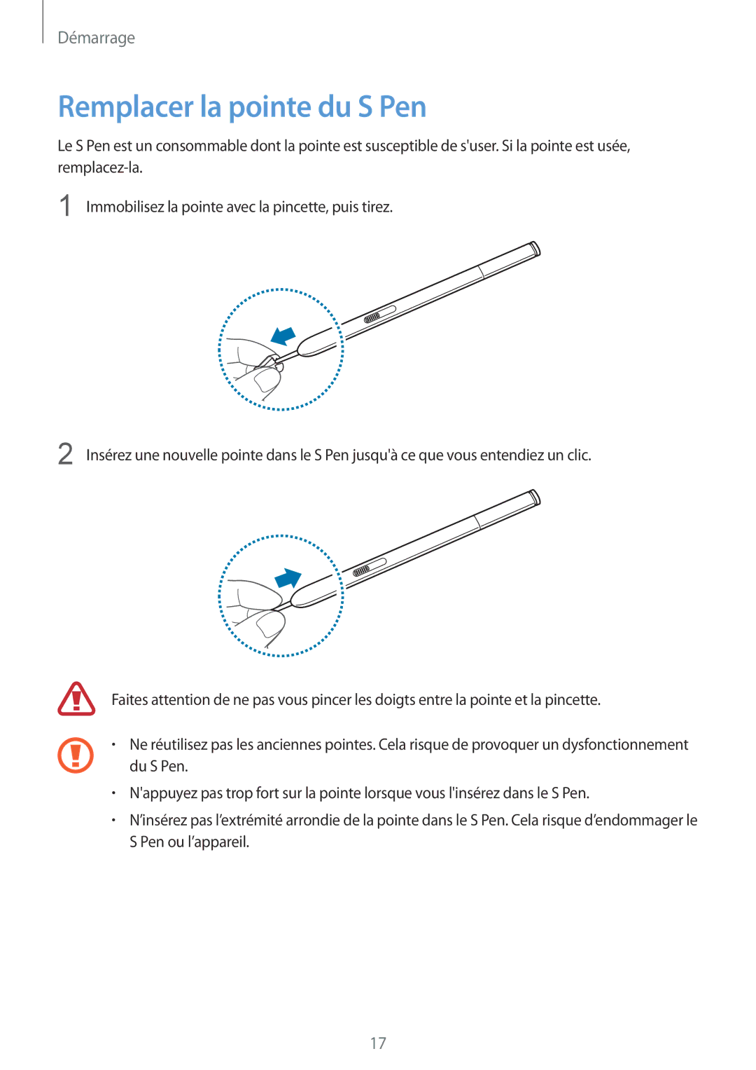 Samsung SM-P9050ZKAXEF, SM-P9050ZWAXEF manual Remplacer la pointe du S Pen 