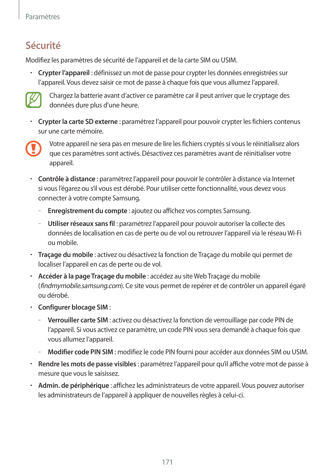 Samsung SM-P9050ZKAXEF, SM-P9050ZWAXEF manual Sécurité, Configurer blocage SIM 