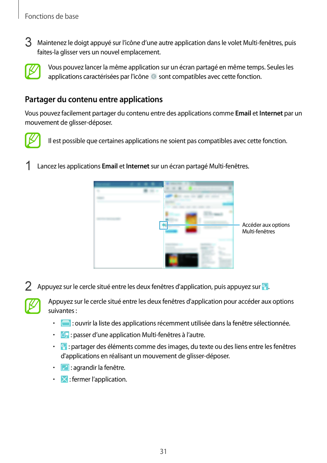 Samsung SM-P9050ZKAXEF, SM-P9050ZWAXEF manual Partager du contenu entre applications 