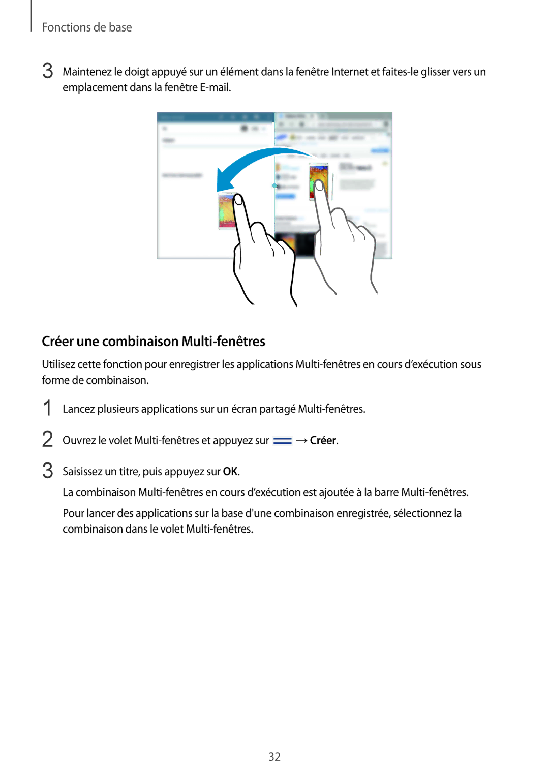 Samsung SM-P9050ZWAXEF, SM-P9050ZKAXEF manual Créer une combinaison Multi-fenêtres 