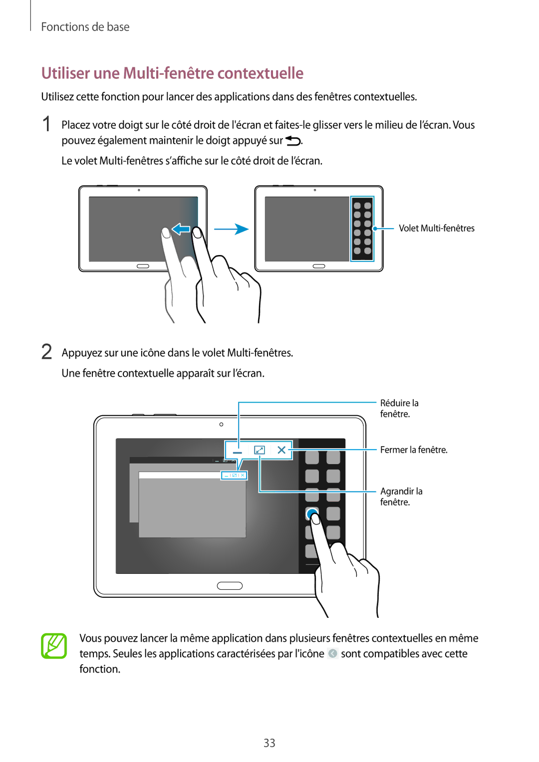 Samsung SM-P9050ZKAXEF, SM-P9050ZWAXEF manual Utiliser une Multi-fenêtre contextuelle 