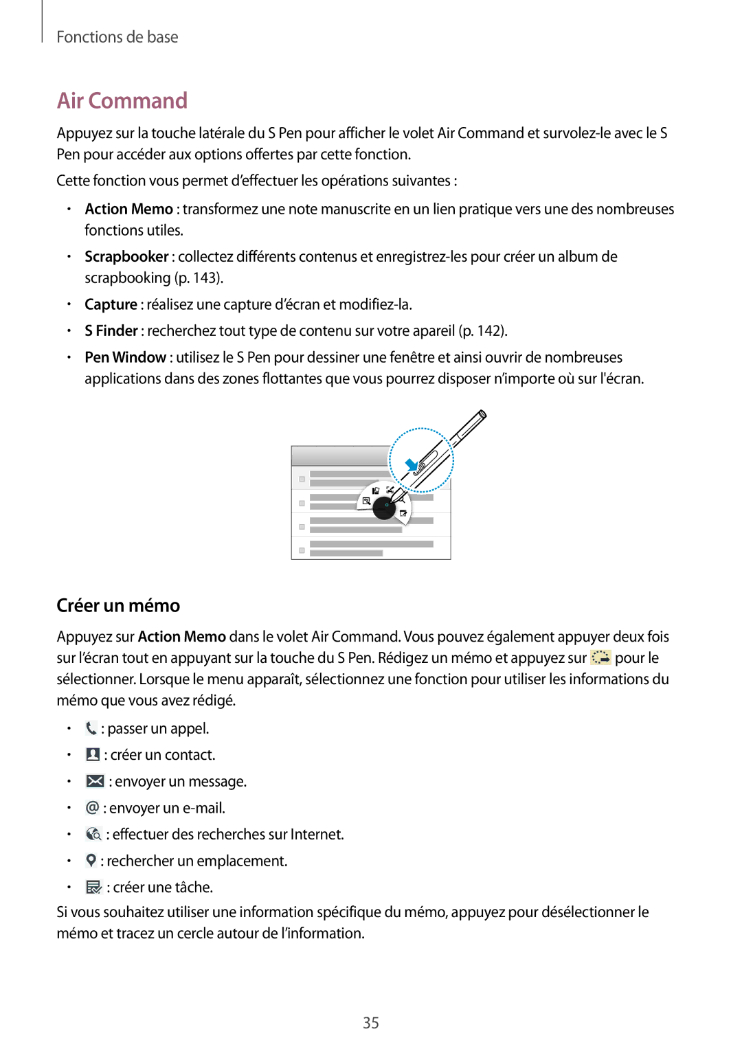 Samsung SM-P9050ZKAXEF, SM-P9050ZWAXEF manual Air Command, Créer un mémo 