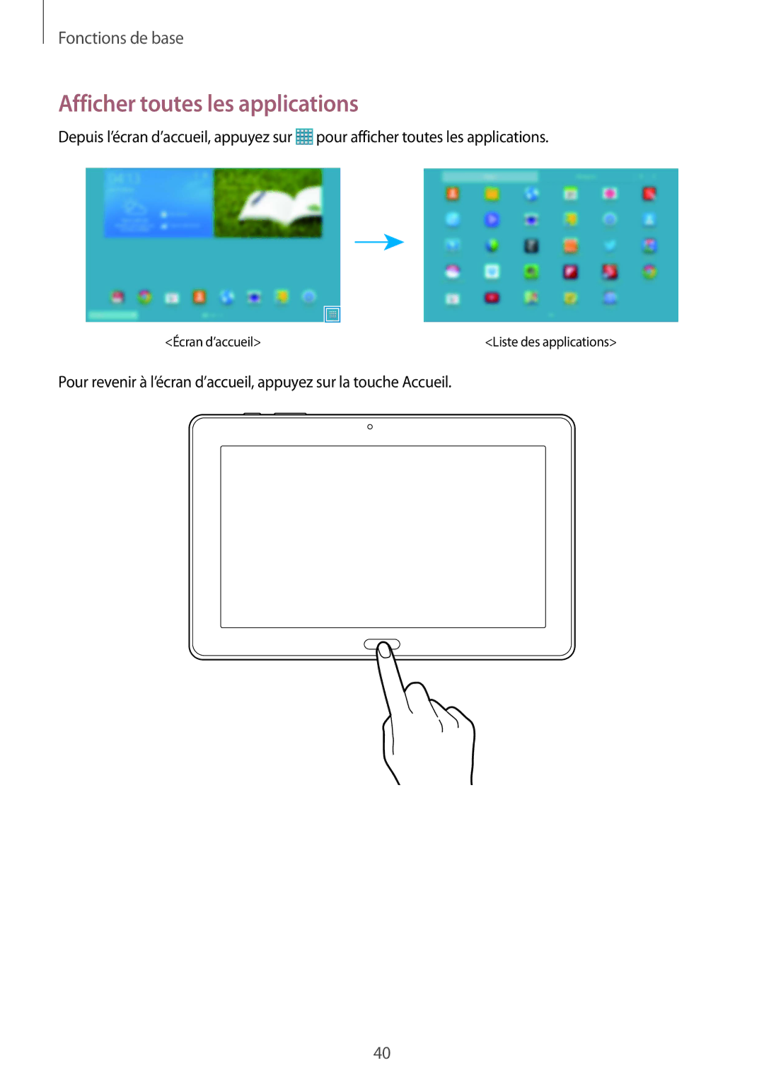 Samsung SM-P9050ZWAXEF, SM-P9050ZKAXEF manual Afficher toutes les applications 