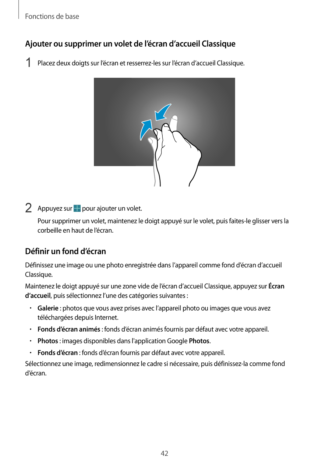 Samsung SM-P9050ZWAXEF manual Ajouter ou supprimer un volet de l’écran d’accueil Classique, Définir un fond d’écran 