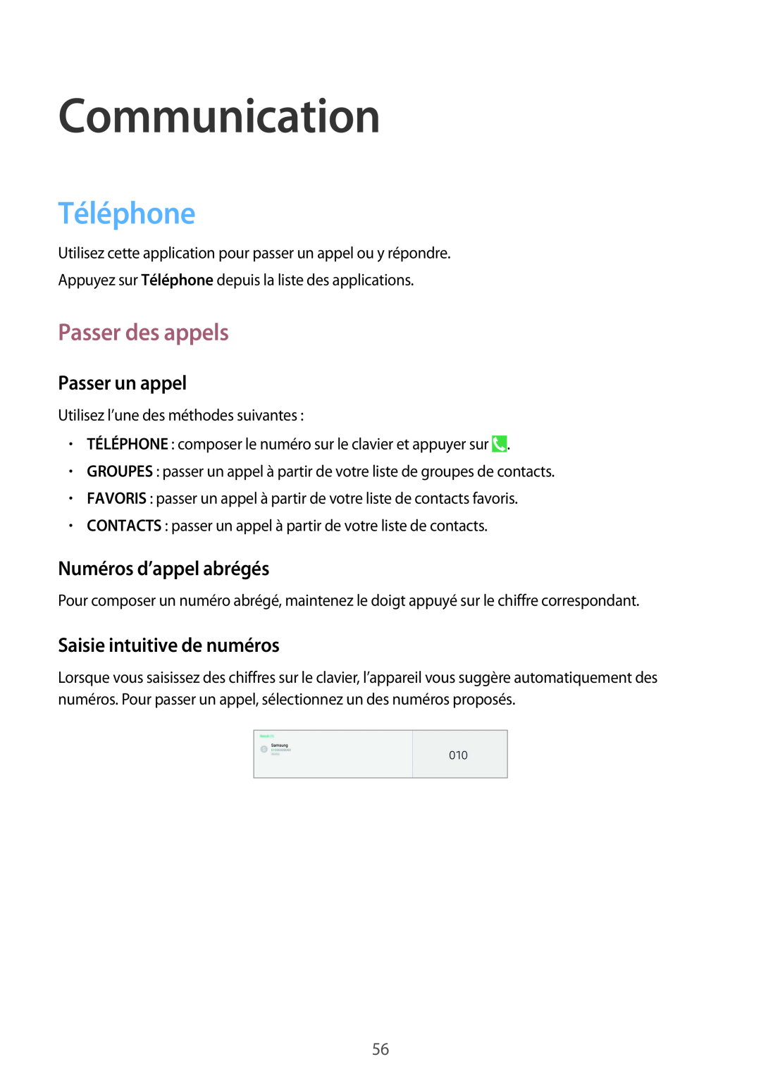 Samsung SM-P9050ZWAXEF manual Communication, Téléphone, Passer des appels, Passer un appel, Numéros d’appel abrégés 