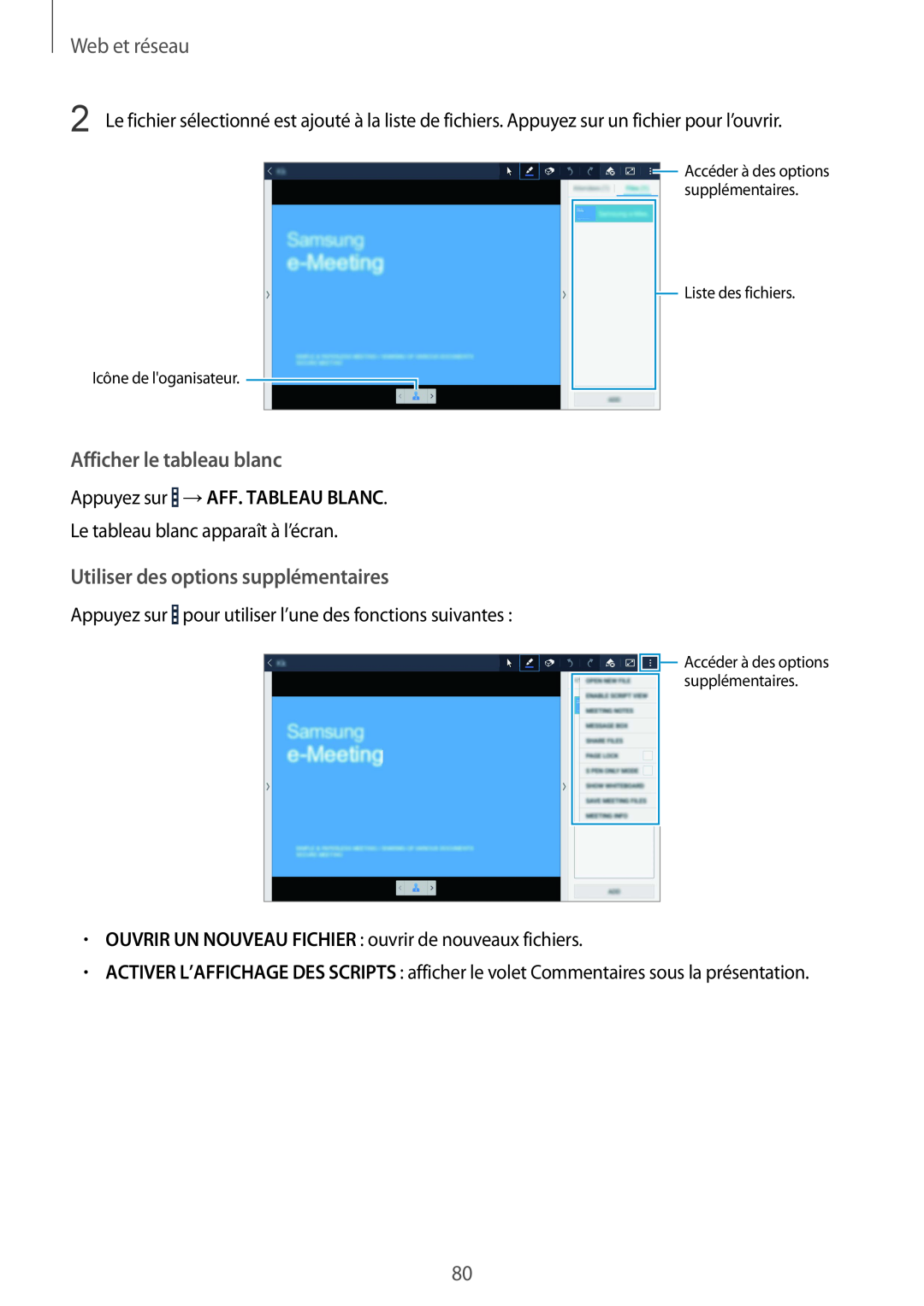 Samsung SM-P9050ZWAXEF Afficher le tableau blanc, Utiliser des options supplémentaires, Appuyez sur →AFF. TABLEAU BLANC 
