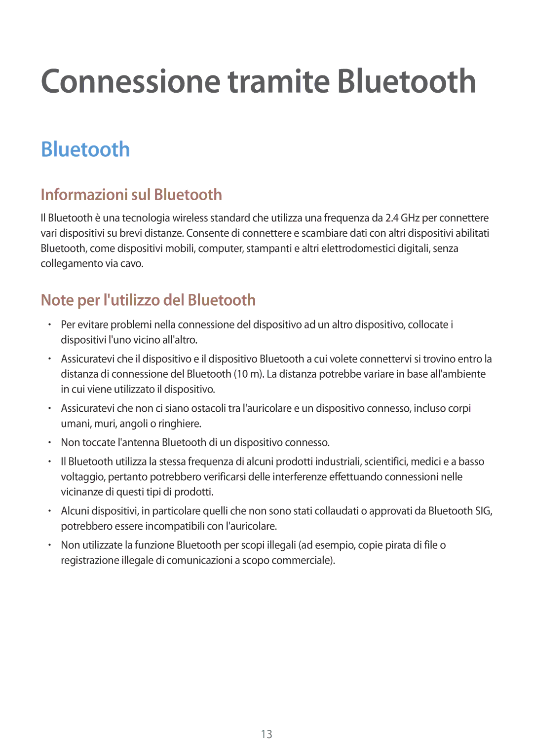 Samsung SM-R130NZKAITV manual Connessione tramite Bluetooth 