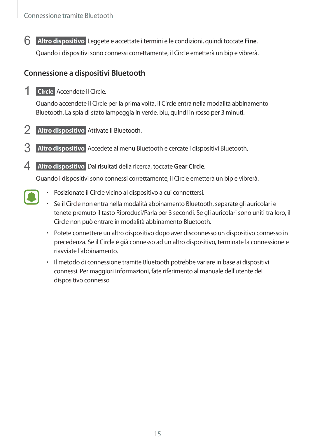 Samsung SM-R130NZKAITV manual Connessione a dispositivi Bluetooth 