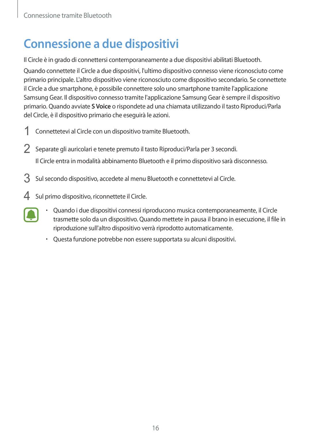 Samsung SM-R130NZKAITV manual Connessione a due dispositivi 