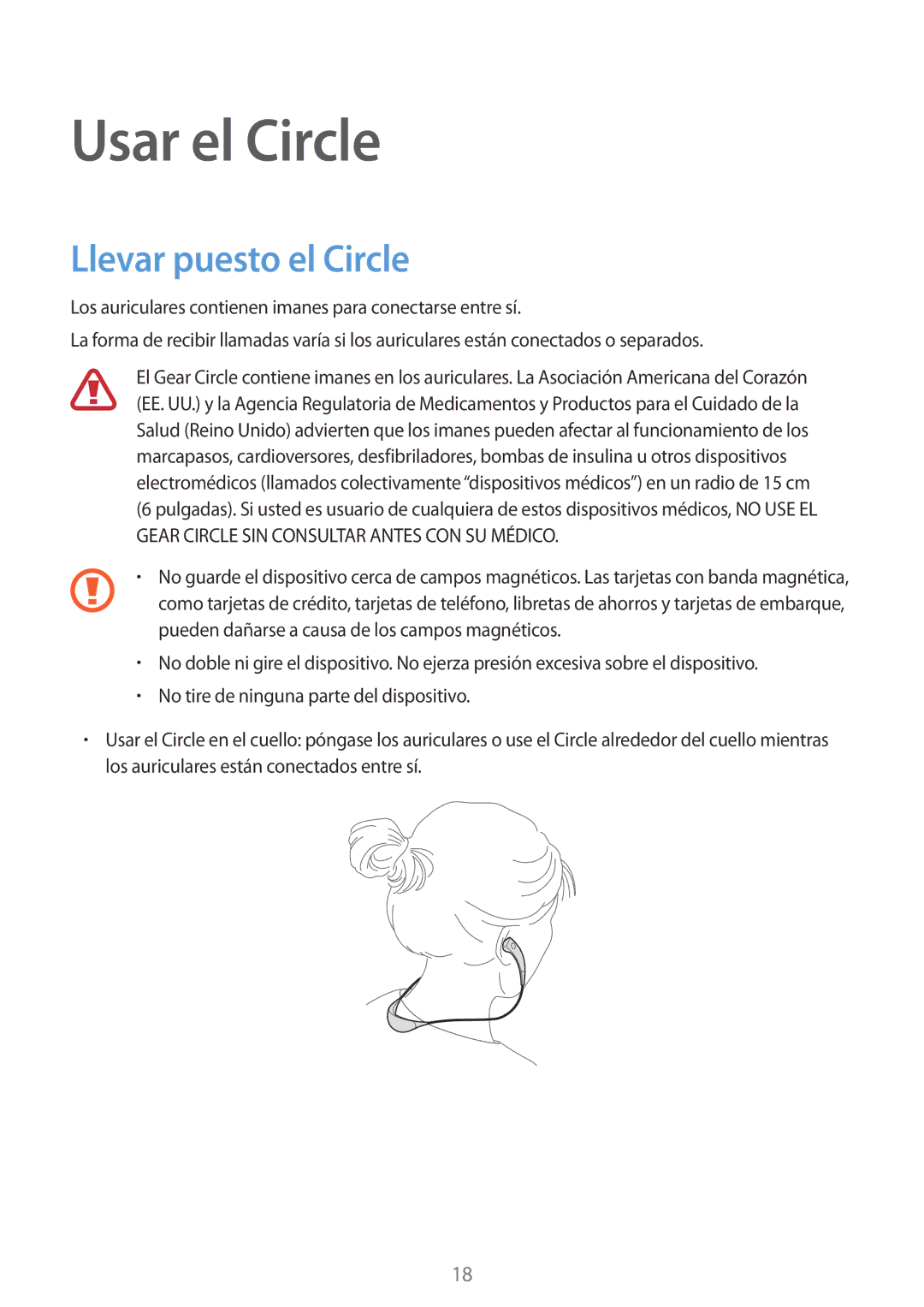 Samsung SM-R130NZBAPHE, SM-R130NZKATPH, SM-R130NZWAPHE, SM-R130NZKAPHE manual Usar el Circle, Llevar puesto el Circle 