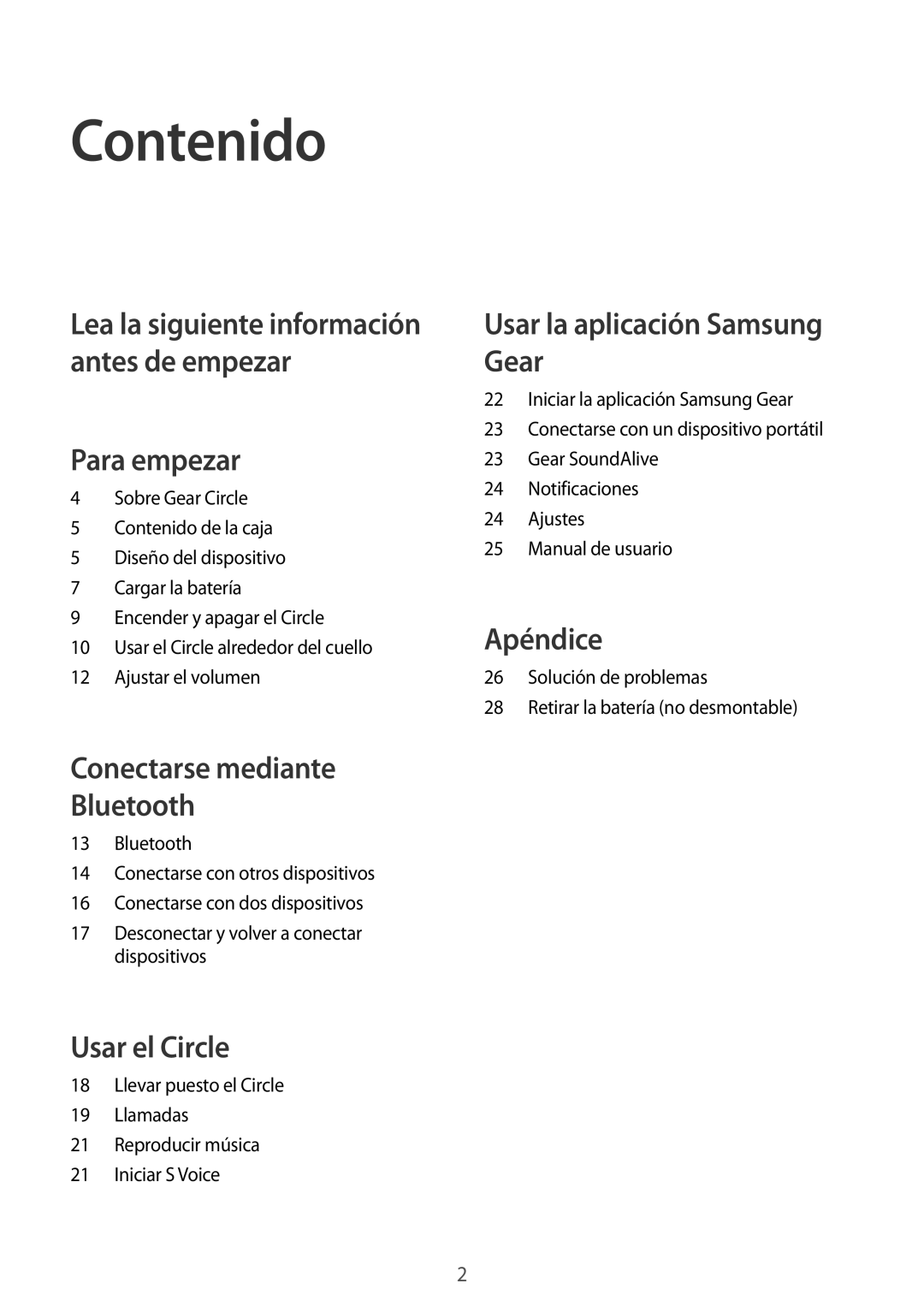 Samsung SM-R130NZBAPHE, SM-R130NZKATPH, SM-R130NZWAPHE, SM-R130NZKAPHE manual Contenido, Para empezar 