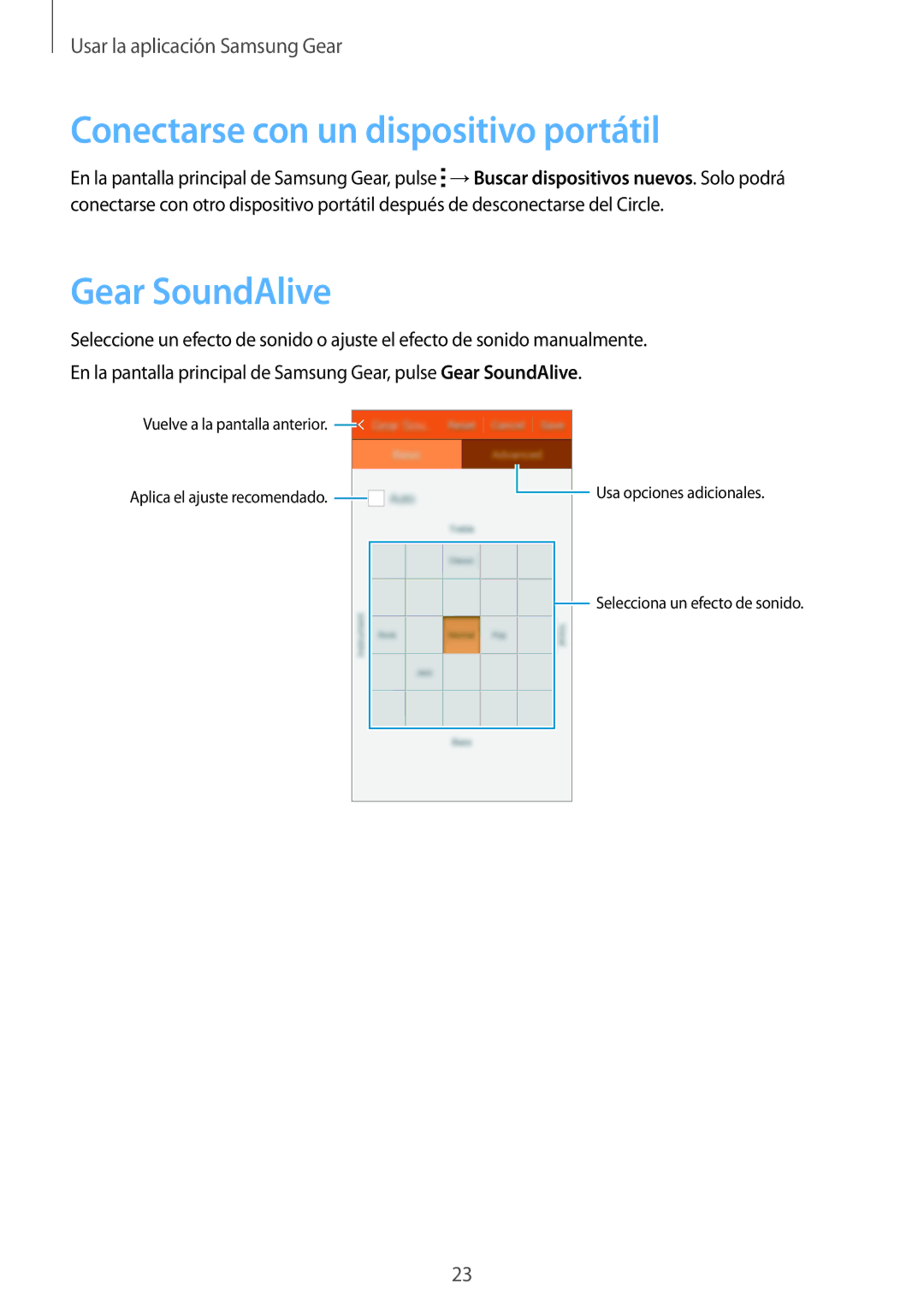 Samsung SM-R130NZKAPHE, SM-R130NZKATPH, SM-R130NZWAPHE manual Conectarse con un dispositivo portátil, Gear SoundAlive 