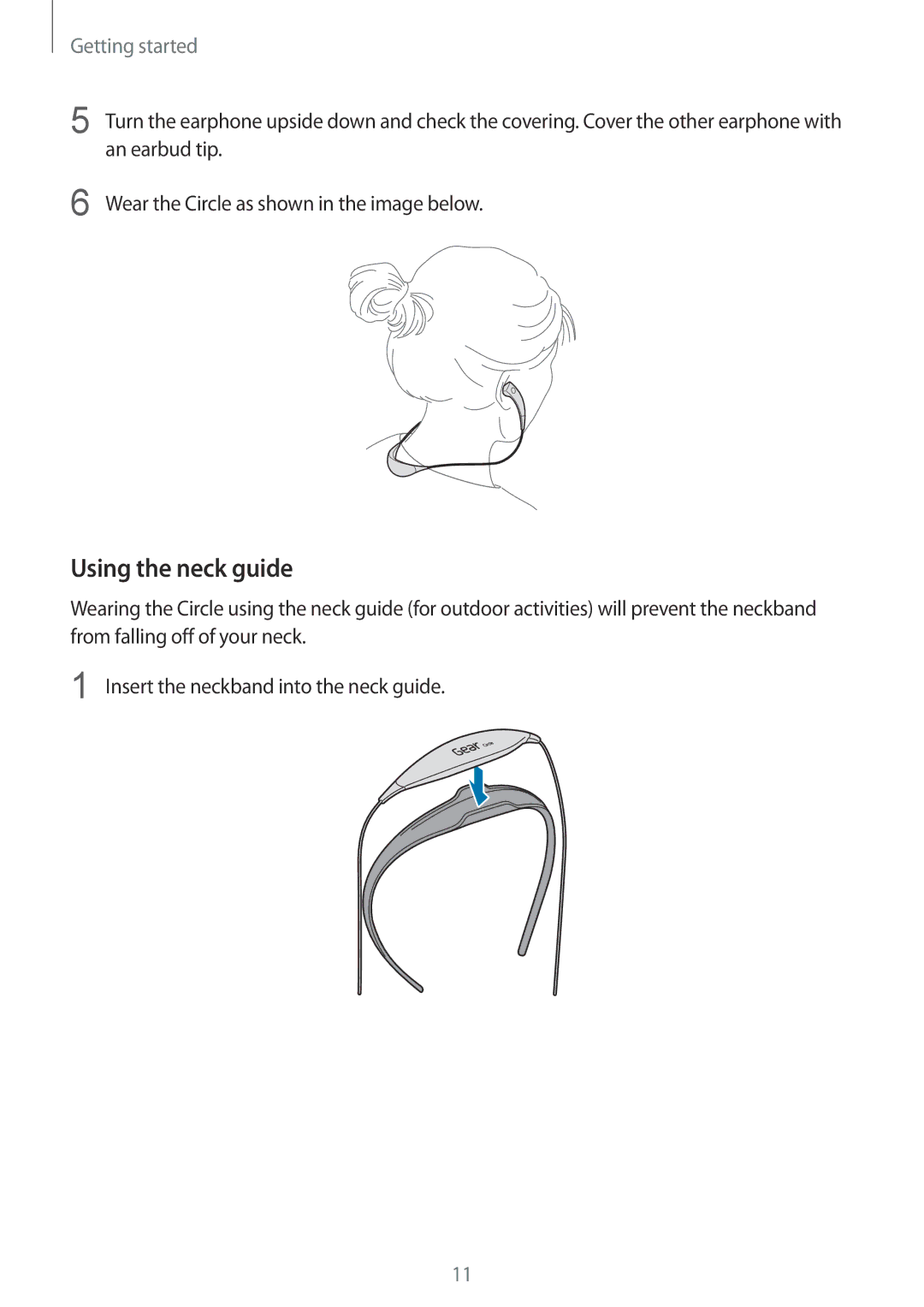 Samsung SM-R130NZKAPHE, SM-R130NZWADBT, SM-R130NZKATUR, SM-R130NZKATPH, SM-R130NZKADBT, SM-R130NZBADBT Using the neck guide 