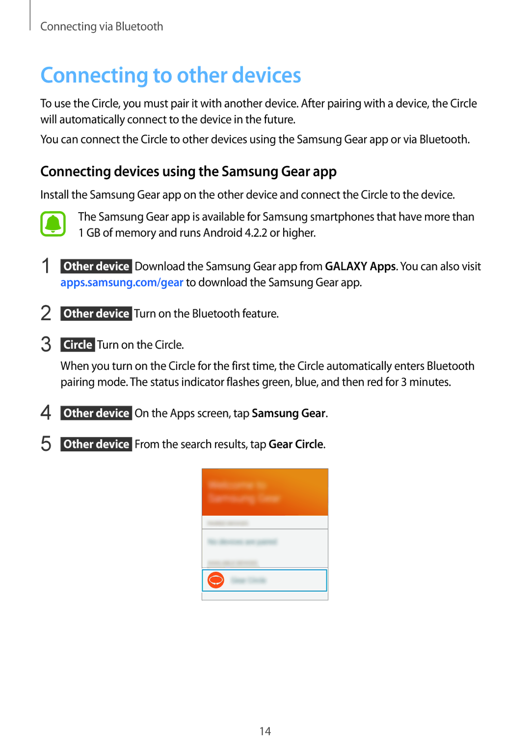 Samsung SM-R130NZKABGL, SM-R130NZWADBT manual Connecting to other devices, Connecting devices using the Samsung Gear app 