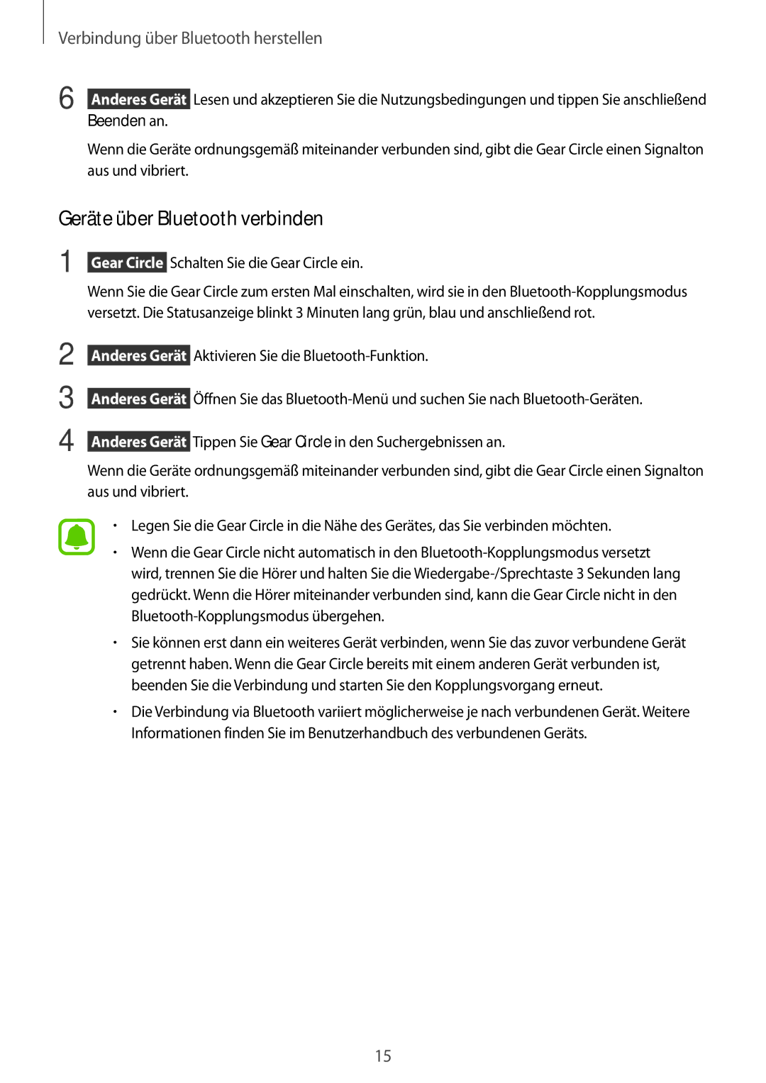 Samsung SM-R130NZWADBT, SM-R130NZKATUR, SM-R130NZKATPH, SM-R130NZKADBT, SM-R130NZBADBT manual Geräte über Bluetooth verbinden 