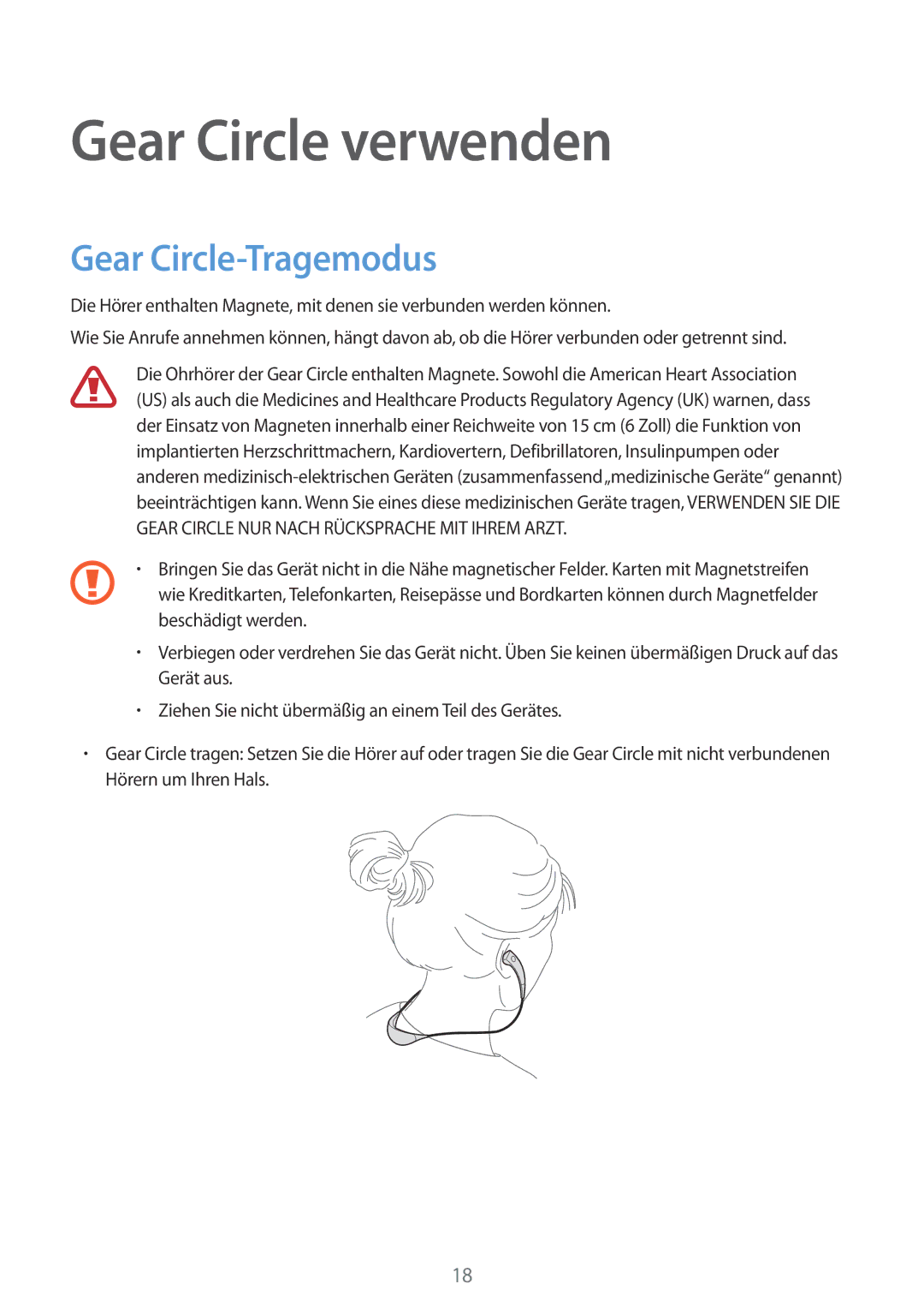 Samsung SM-R130NZKADBT, SM-R130NZWADBT, SM-R130NZKATUR, SM-R130NZKATPH manual Gear Circle verwenden, Gear Circle-Tragemodus 