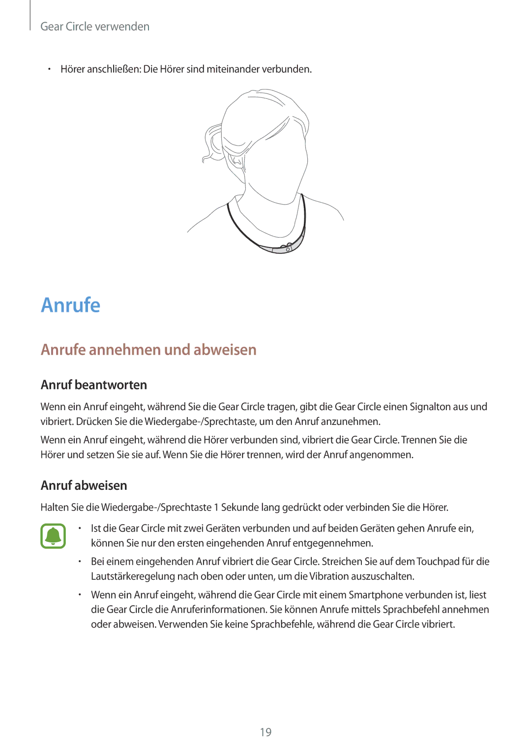 Samsung SM-R130NZBADBT, SM-R130NZWADBT, SM-R130NZKATUR, SM-R130NZKATPH manual Anrufe, Anruf beantworten, Anruf abweisen 