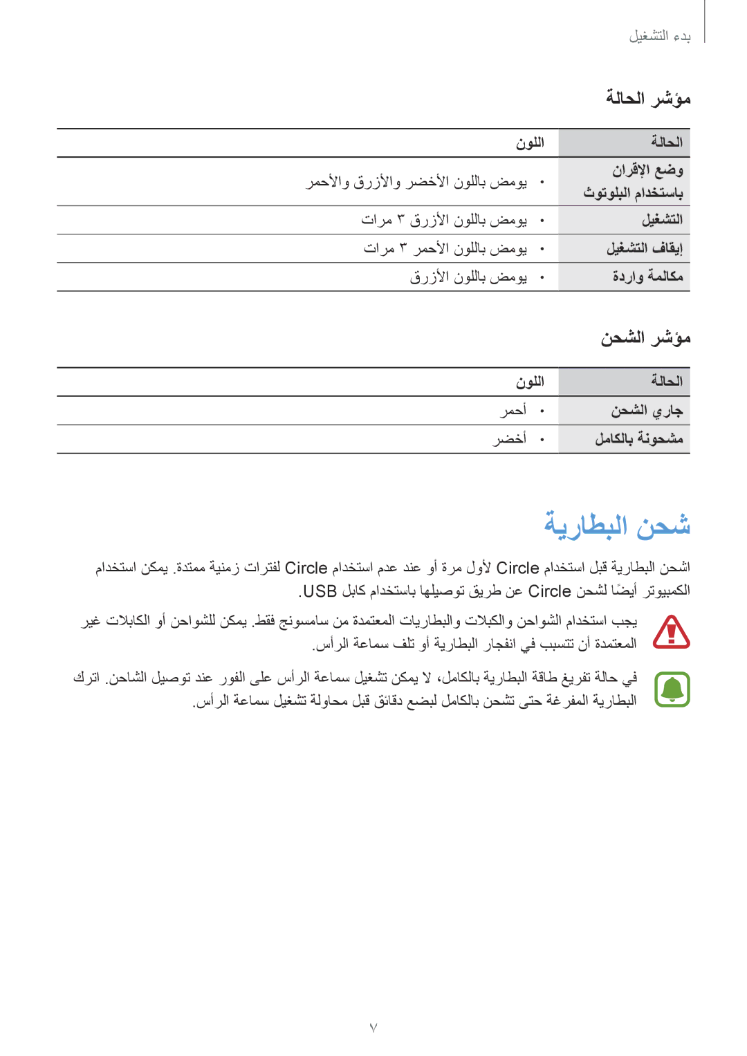 Samsung SM-R130NZKAKSA, SM-R130NZWAKSA, SM-R130NGIAKSA, SM-R130NZRAKSA, SM-R130NZSAKSA ةيراطبلا نحش, ةلاحلا رشؤم, نحشلا رشؤم 