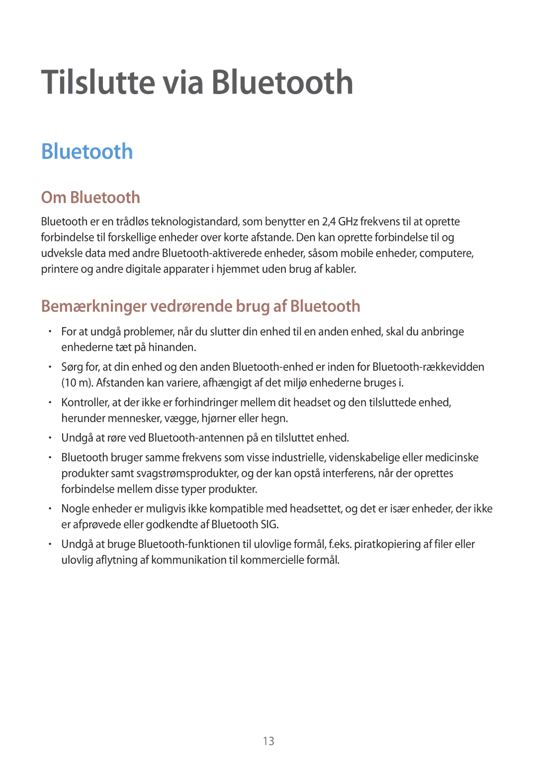 Samsung SM-R130NZKANEE, SM-R130NZWANEE, SM-R130NZBANEE manual Tilslutte via Bluetooth 