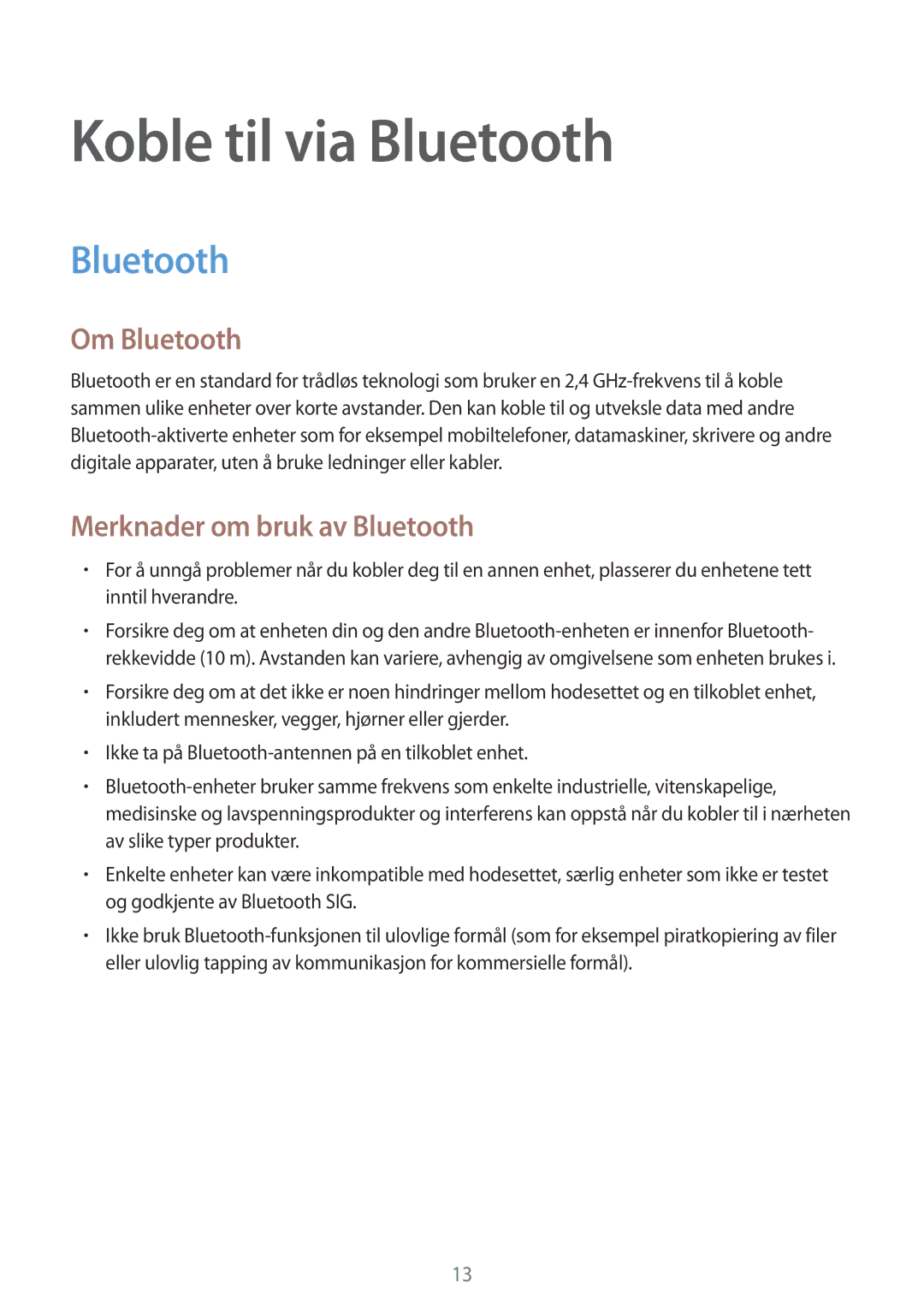 Samsung SM-R130NZKANEE, SM-R130NZWANEE, SM-R130NZBANEE manual Koble til via Bluetooth 