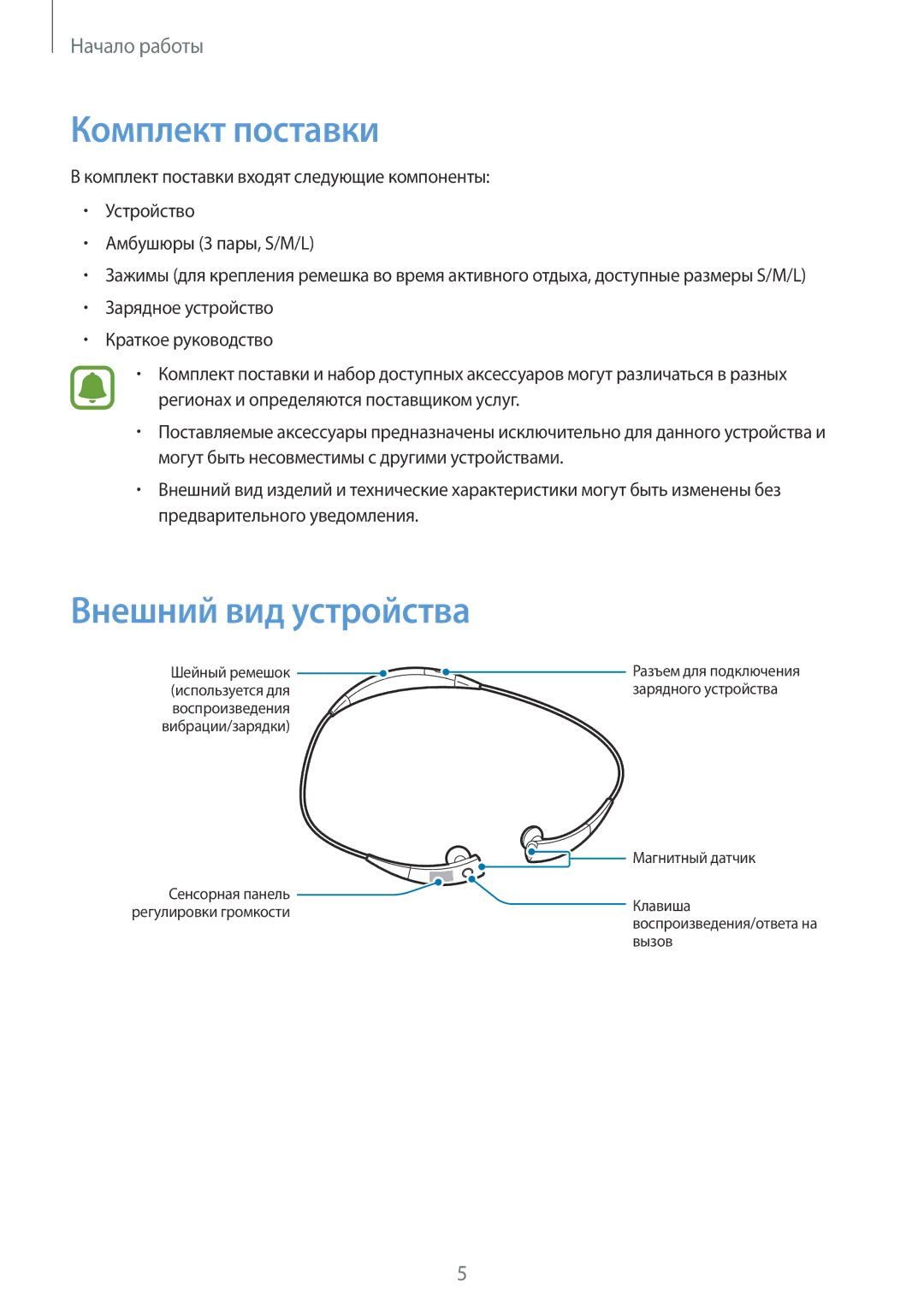 Samsung SM-R130NZWASER, SM-R130NZWASEB, SM-R130NZBASEB, SM-R130NZKASEB manual Комплект поставки, Внешний вид устройства 