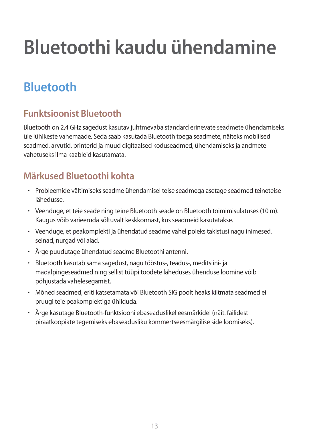 Samsung SM-R130NZBASEB, SM-R130NZWASEB, SM-R130NZKASEB manual Bluetoothi kaudu ühendamine 