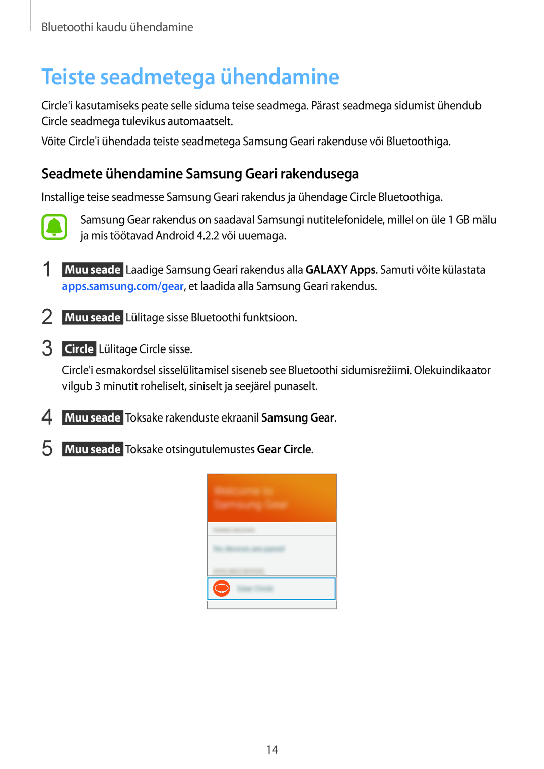 Samsung SM-R130NZKASEB, SM-R130NZWASEB manual Teiste seadmetega ühendamine, Seadmete ühendamine Samsung Geari rakendusega 