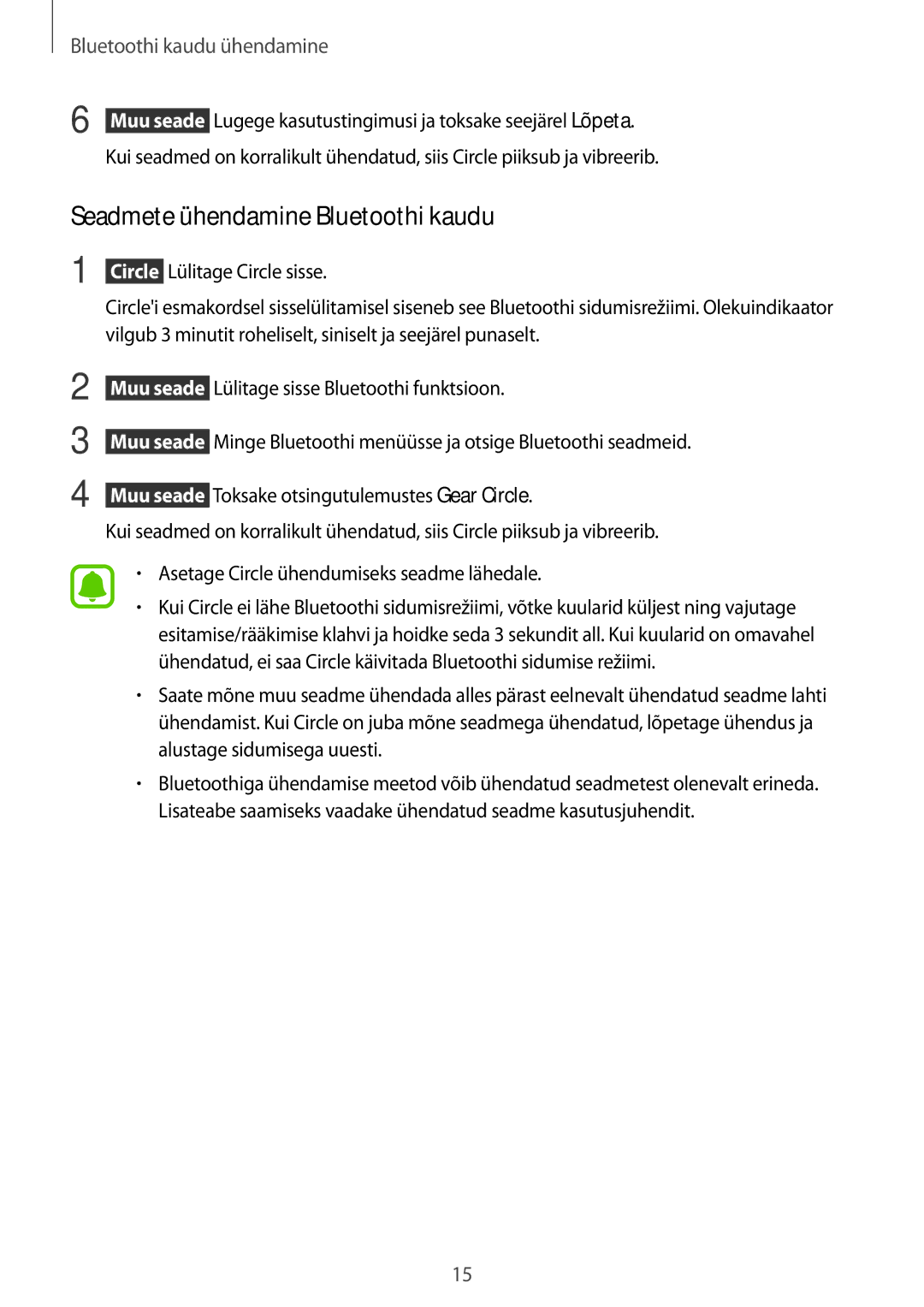 Samsung SM-R130NZWASEB, SM-R130NZBASEB, SM-R130NZKASEB manual Seadmete ühendamine Bluetoothi kaudu 