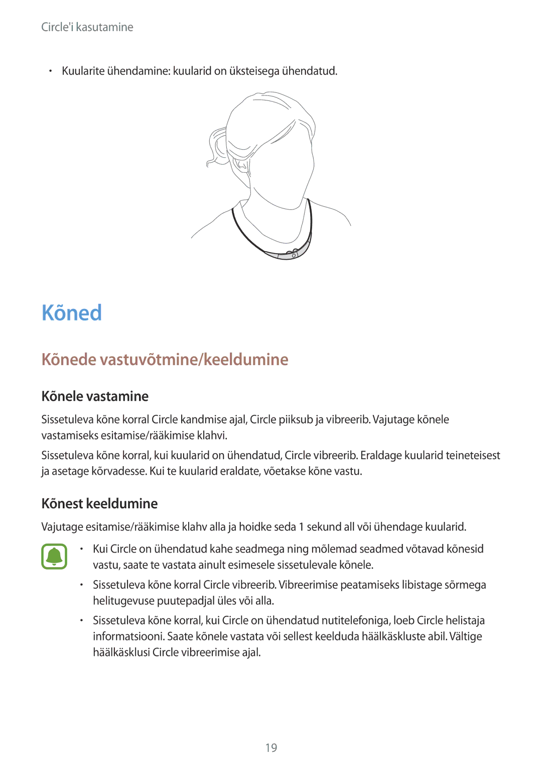 Samsung SM-R130NZBASEB, SM-R130NZWASEB, SM-R130NZKASEB manual Kõned, Kõnele vastamine, Kõnest keeldumine 