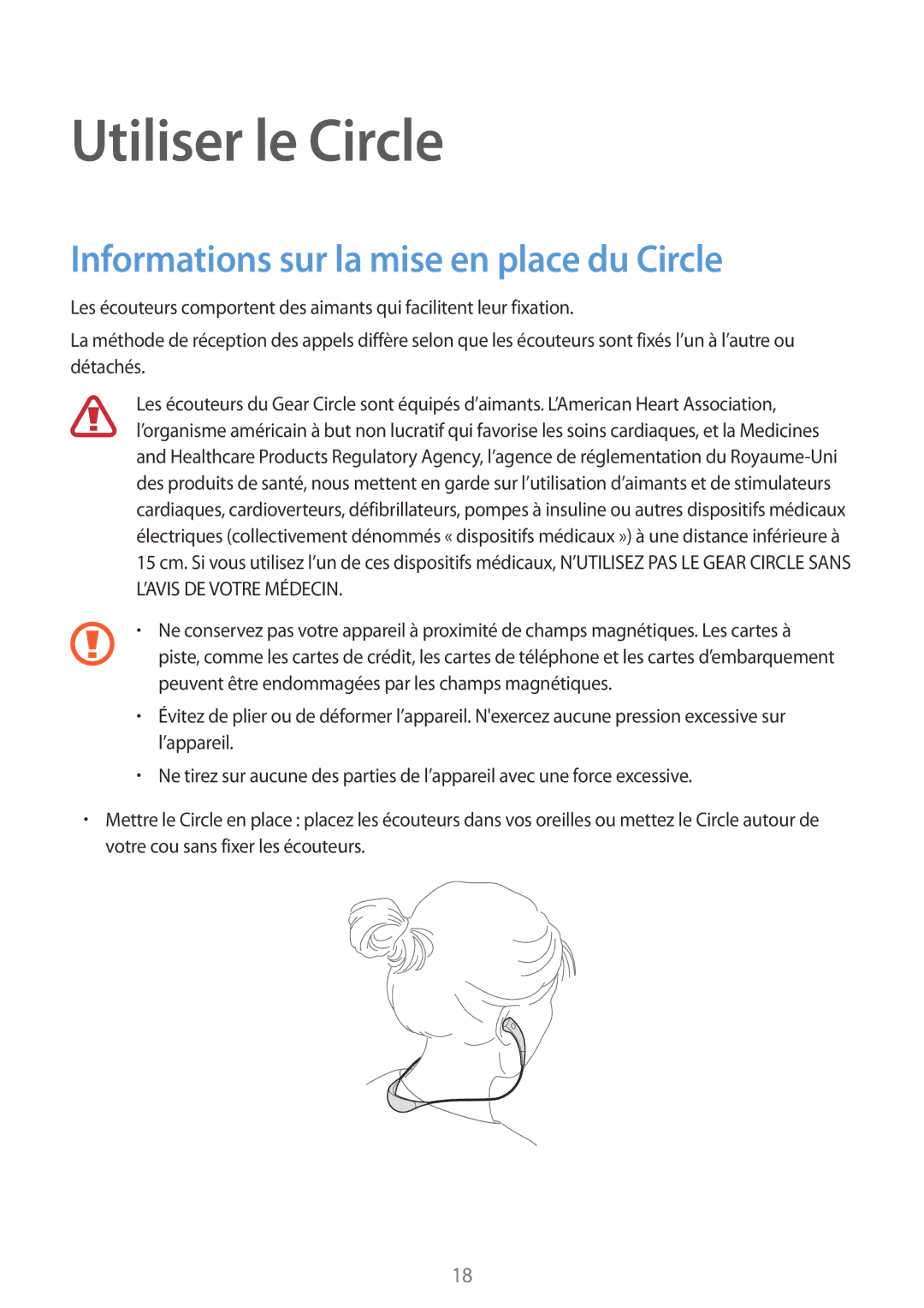 Samsung SM-R130NZWAXEF, SM-R130NZKAXEF, SM-R130NZBAXEF manual Utiliser le Circle, Informations sur la mise en place du Circle 