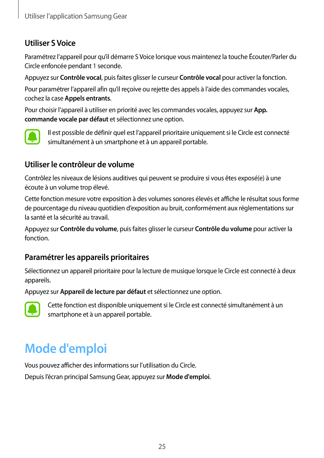 Samsung SM-R130NZKAXEF, SM-R130NZWAXEF, SM-R130NZBAXEF Mode demploi, Utiliser S Voice, Utiliser le contrôleur de volume 