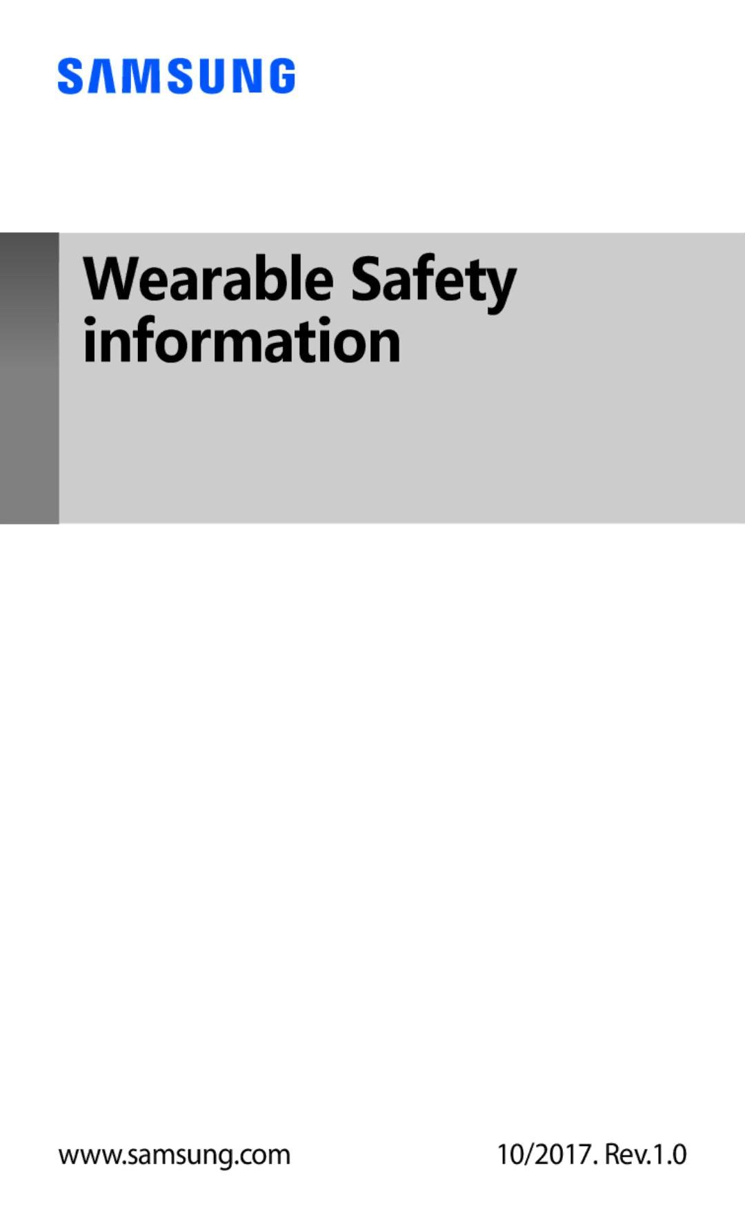 Samsung SM-R140NZKADBT, SM-R140NZAADBT, SM-R140NZIADBT, SM-R140NZAAXEF manual Wearable Safety information, 10/2017. Rev.1.0 