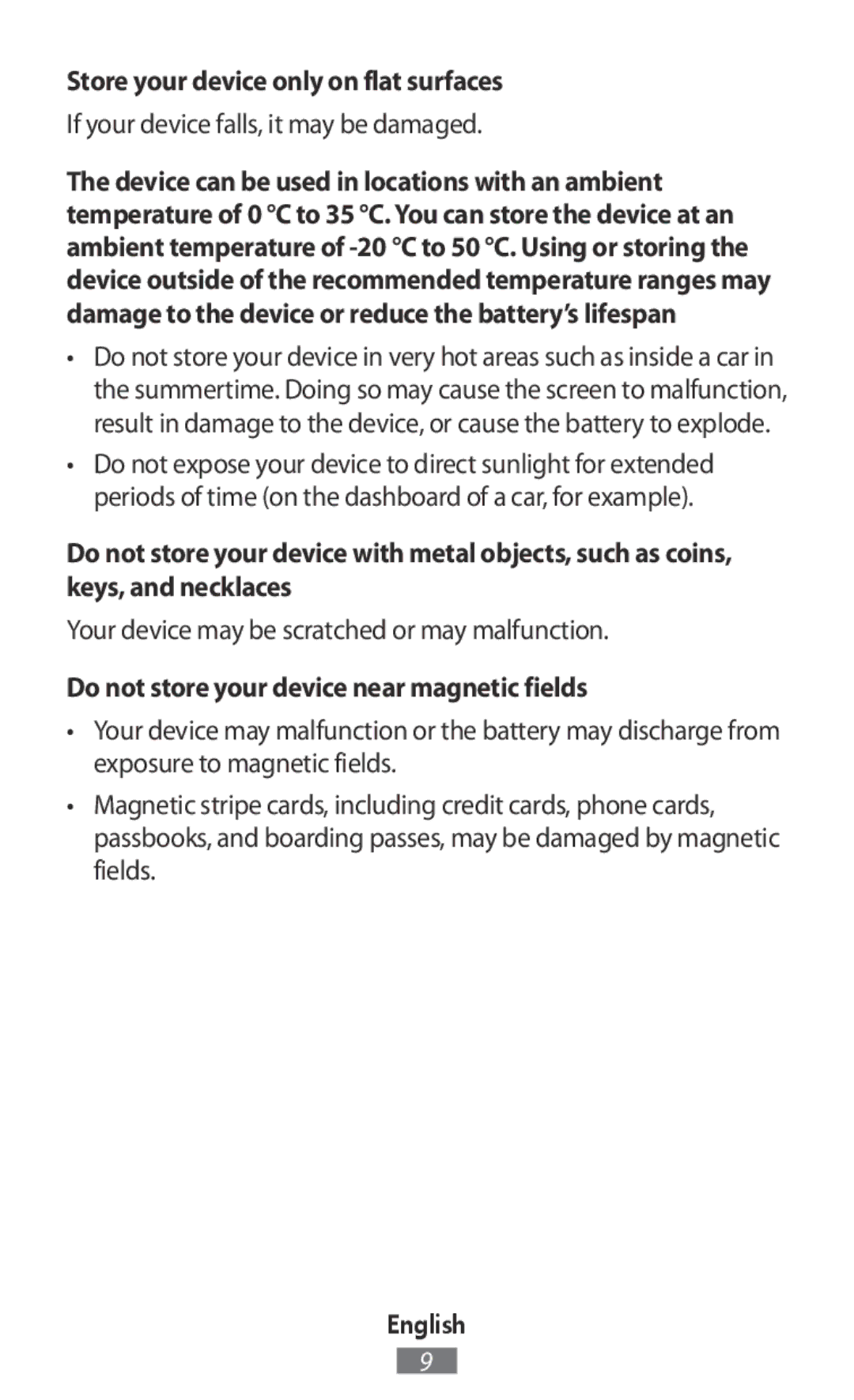 Samsung SM-R140NZKAPHE, SM-R140NZAADBT Store your device only on flat surfaces, If your device falls, it may be damaged 