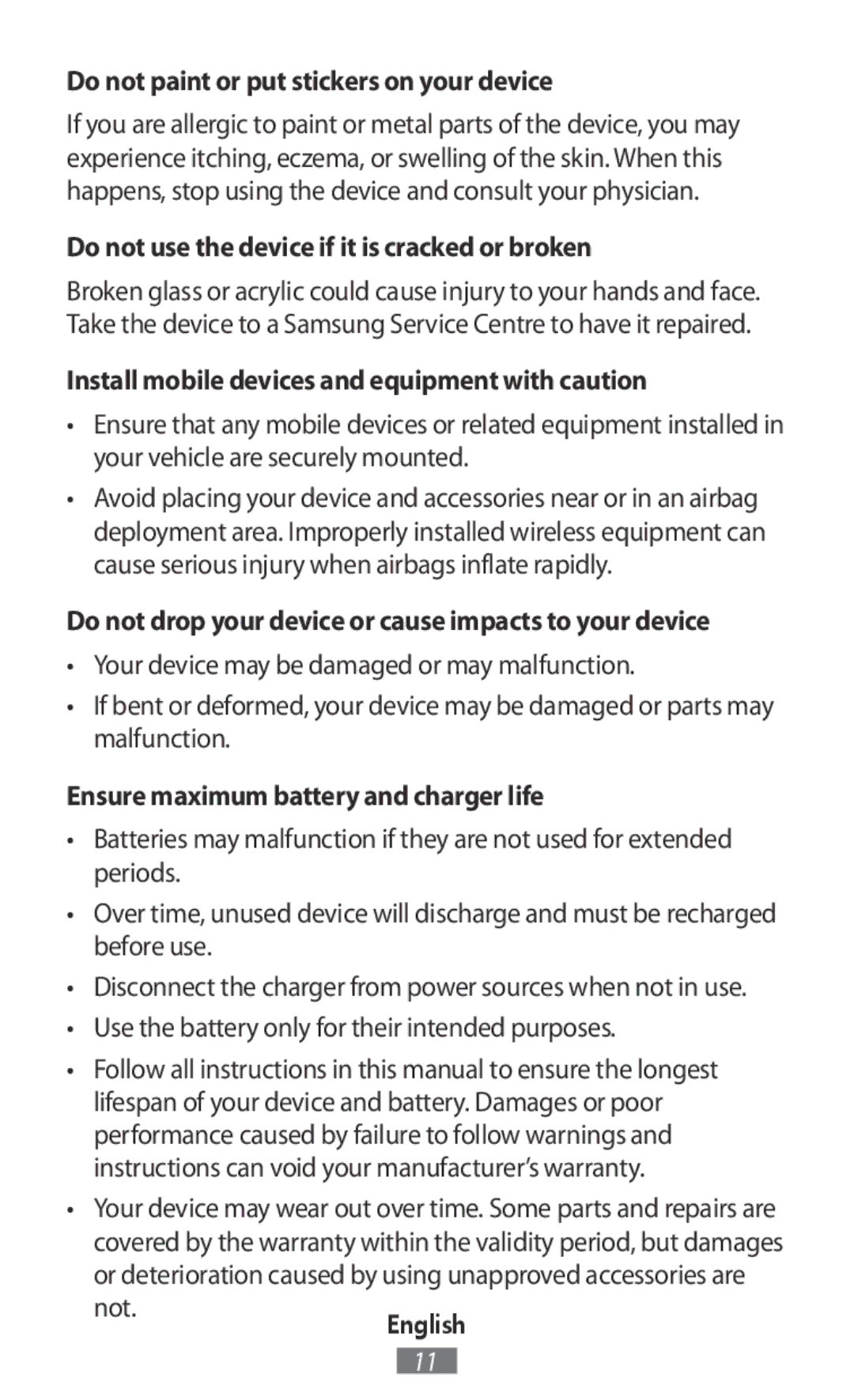 Samsung SM-R140NZKABGL manual Do not paint or put stickers on your device, Do not use the device if it is cracked or broken 