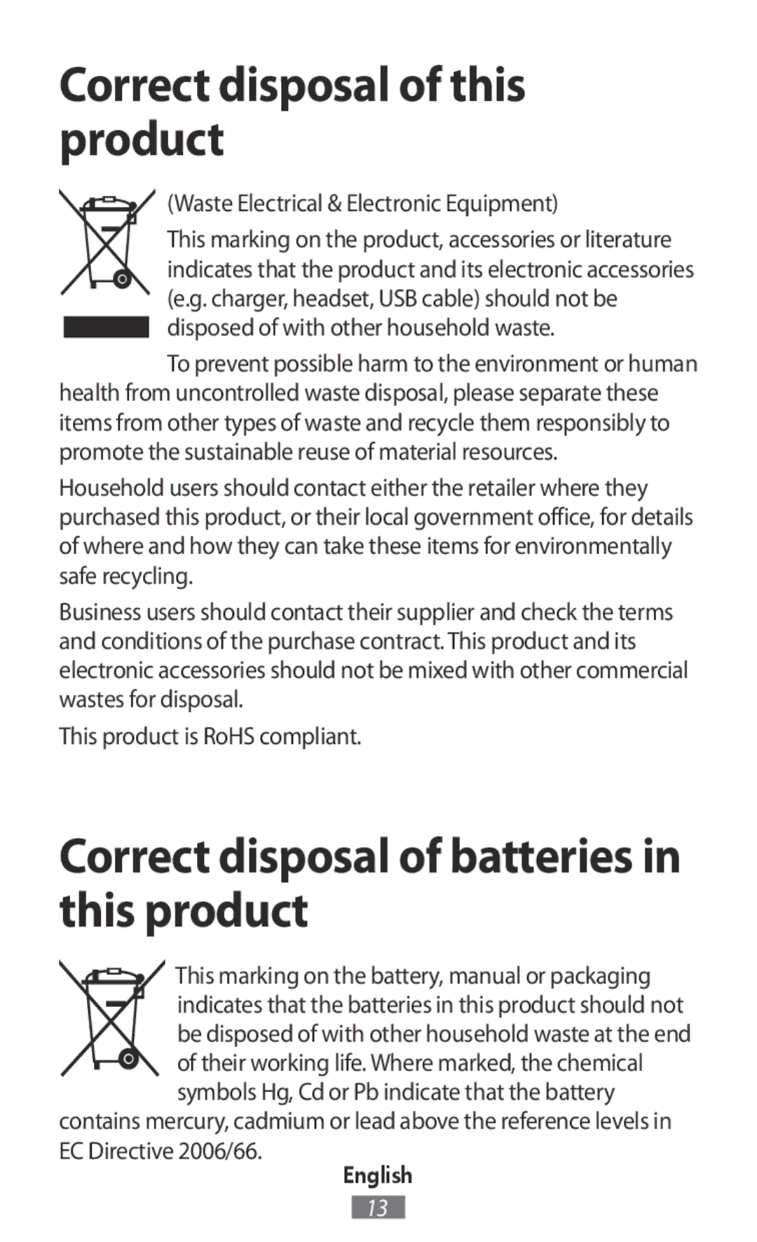 Samsung SM-R140NZKAXEZ, SM-R140NZAADBT Waste Electrical & Electronic Equipment, Disposed of with other household waste 