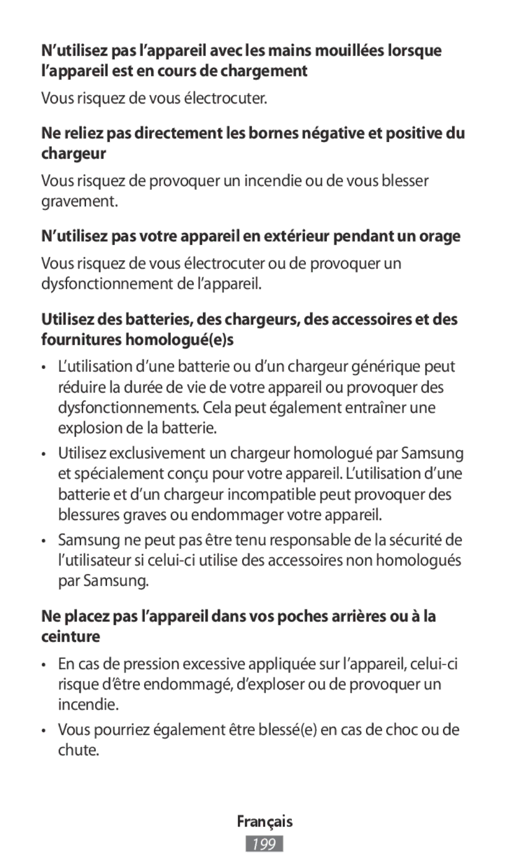 Samsung SM-R140NZKASEB, SM-R140NZAADBT, SM-R140NZKADBT manual ’utilisez pas votre appareil en extérieur pendant un orage 