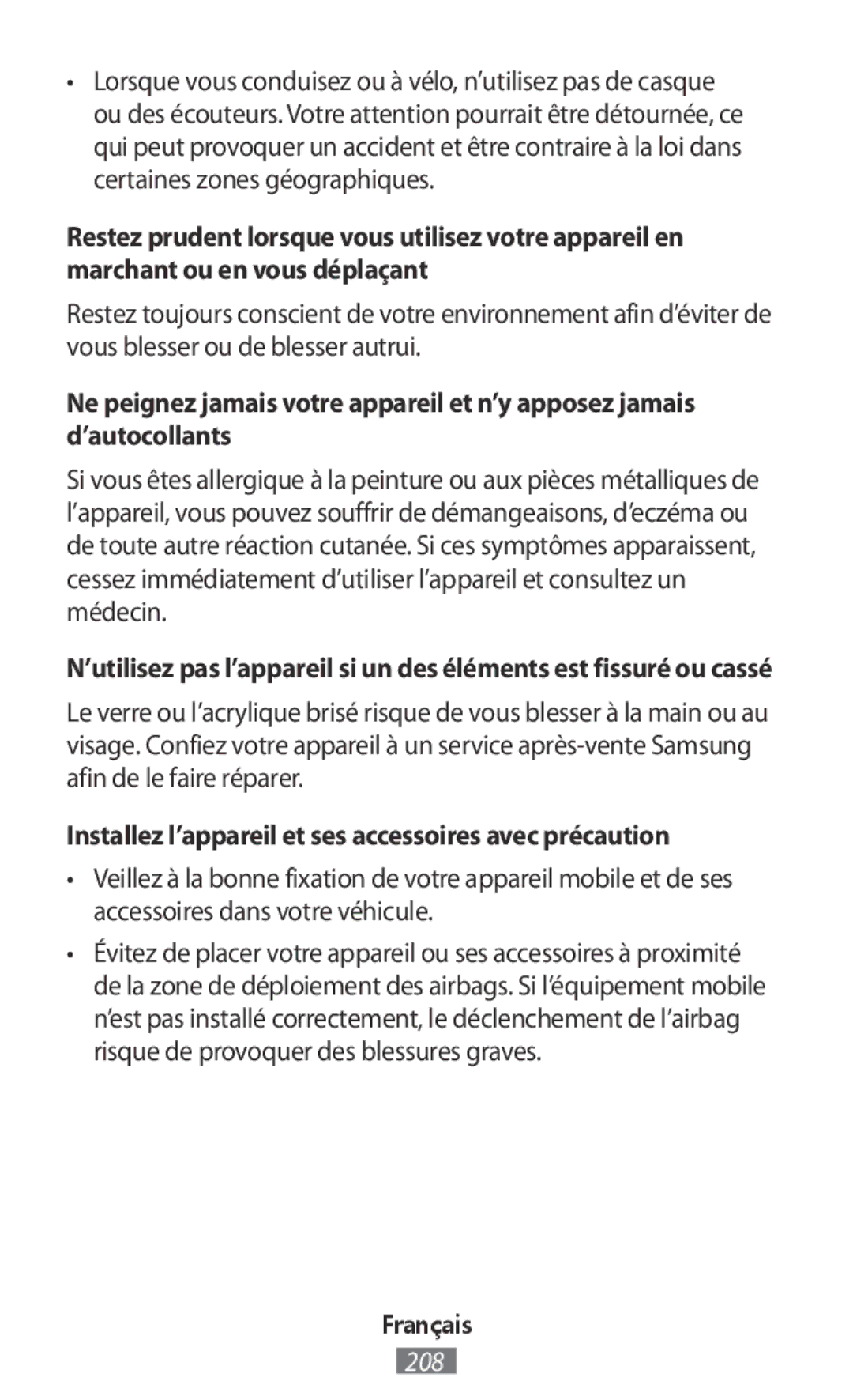 Samsung SM-R140NZAASER, SM-R140NZAADBT, SM-R140NZKADBT manual Installez l’appareil et ses accessoires avec précaution 