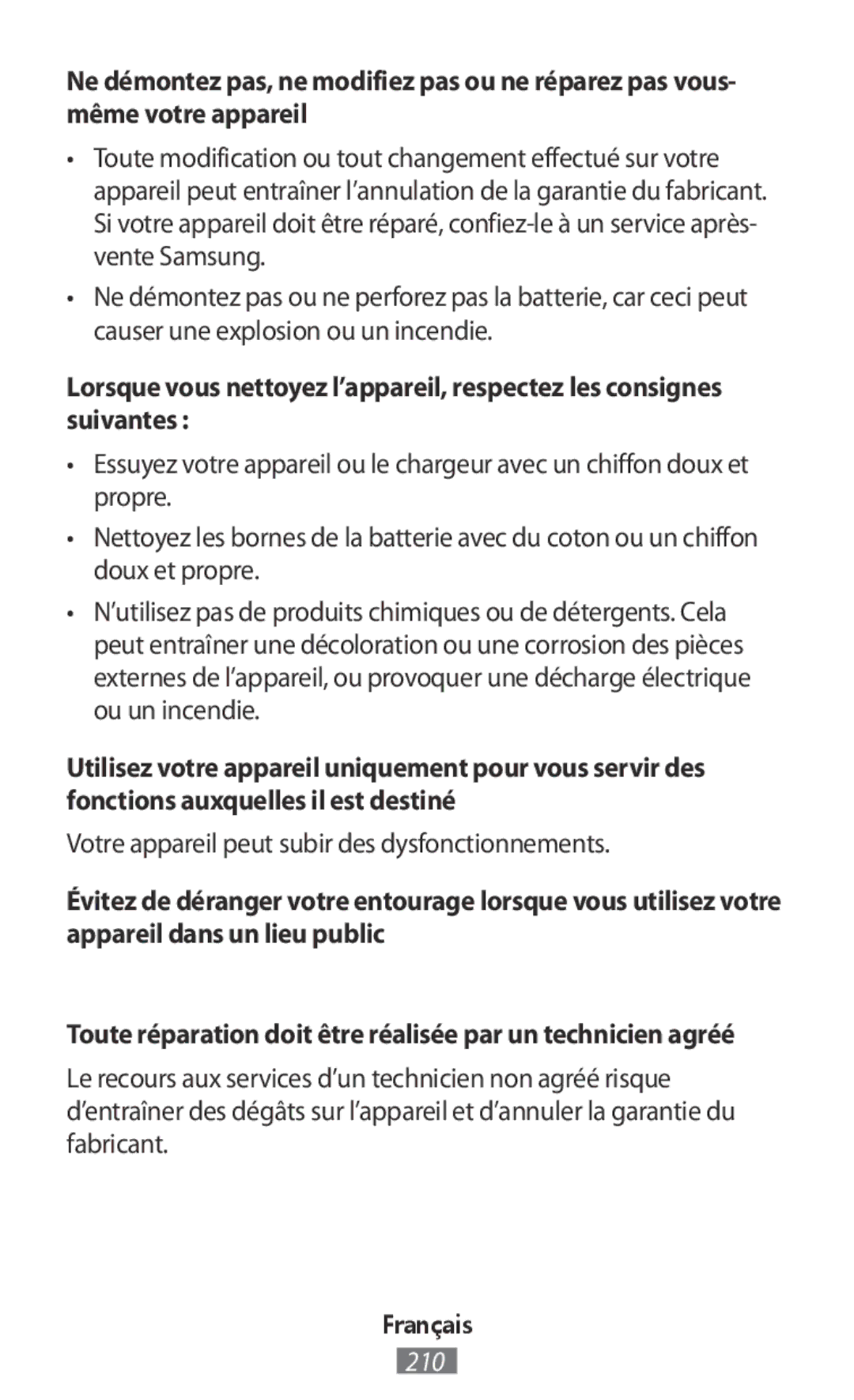 Samsung SM-R140NZKADBT, SM-R140NZAADBT, SM-R140NZIADBT, SM-R140NZAAXEF manual Votre appareil peut subir des dysfonctionnements 