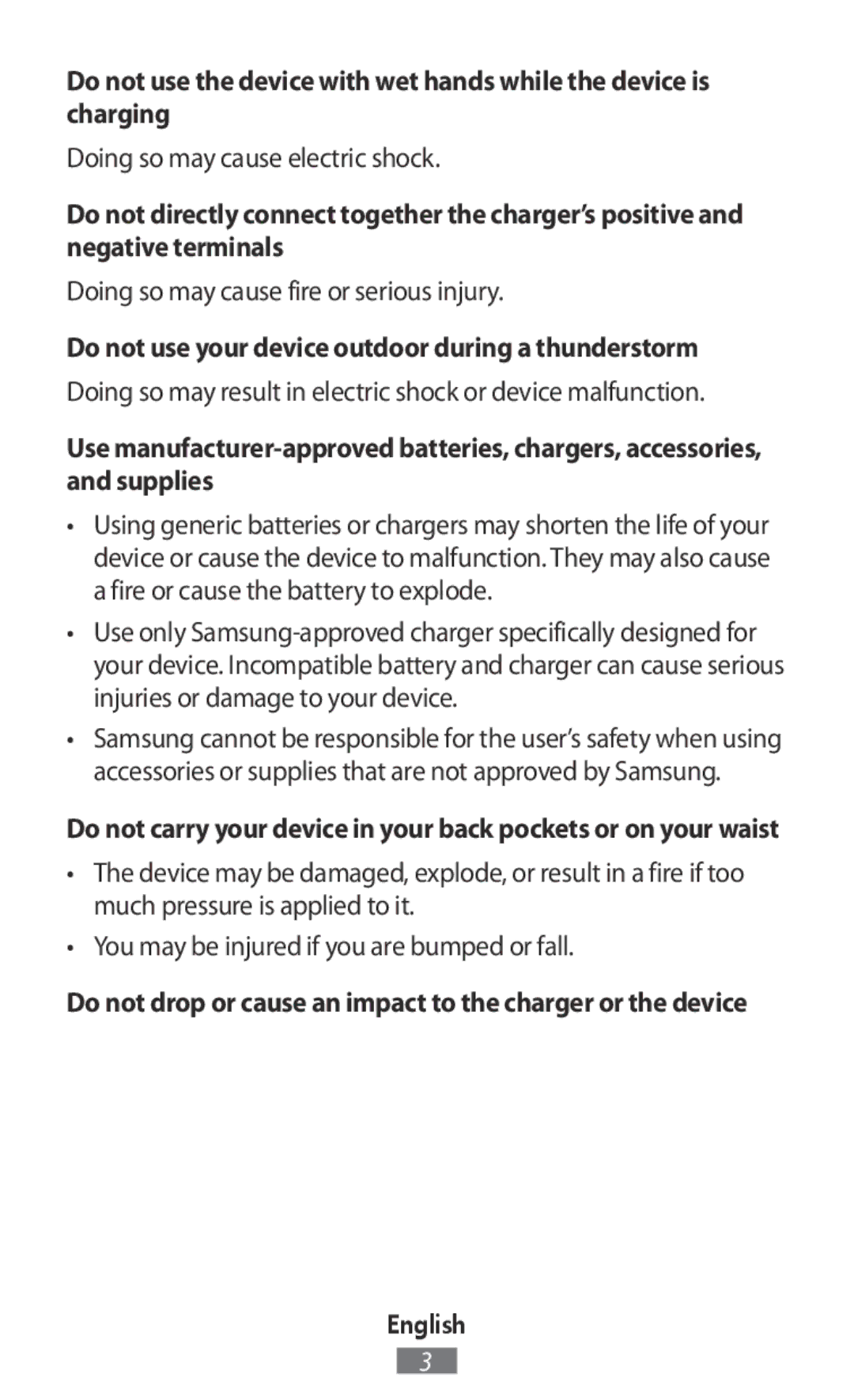 Samsung SM-R140NZIAXEF Doing so may cause fire or serious injury, Do not use your device outdoor during a thunderstorm 