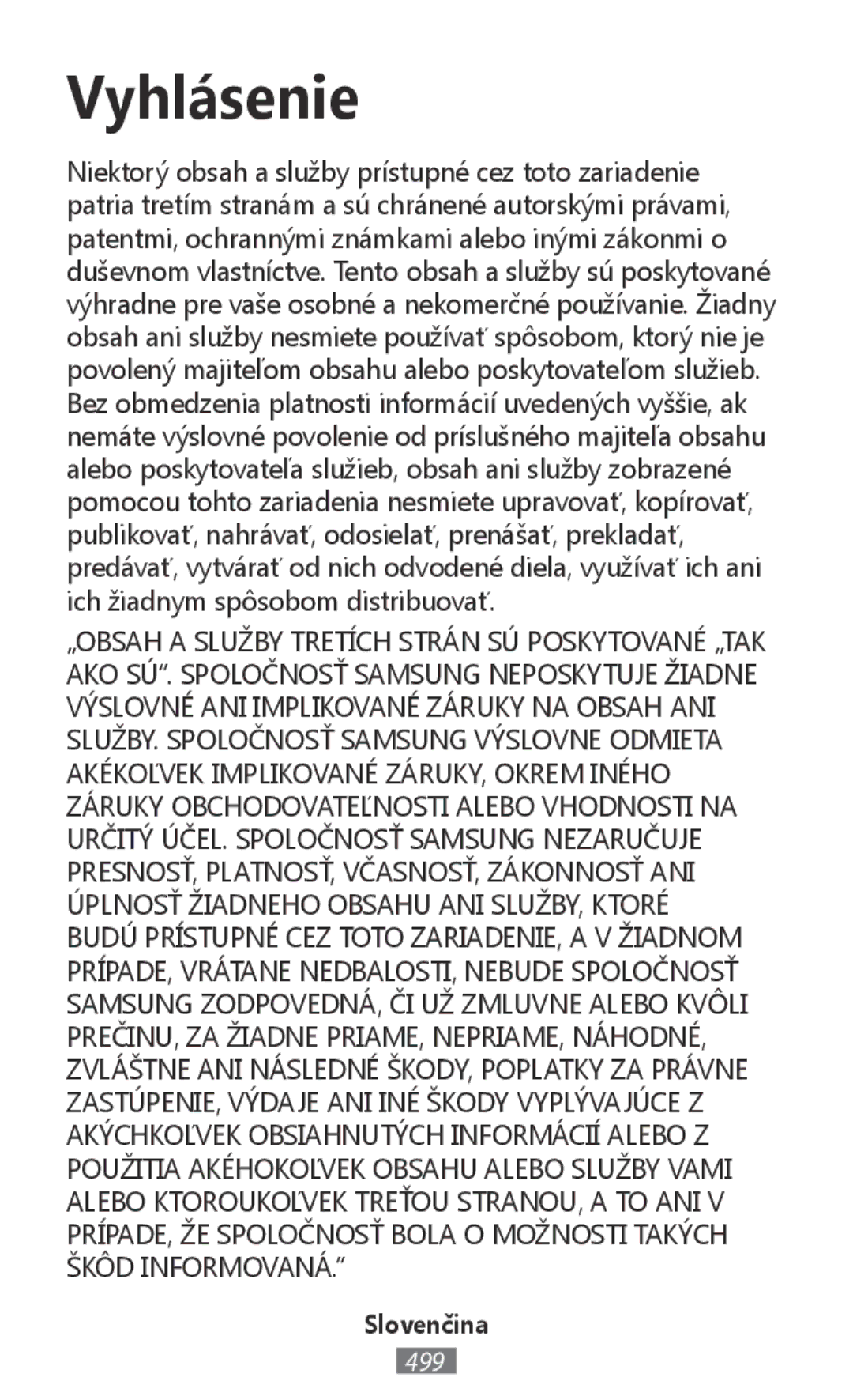 Samsung SM-R140NZKASEB, SM-R140NZAADBT, SM-R140NZKADBT, SM-R140NZIADBT, SM-R140NZAAXEF, SM-R140NZIAXEF manual Vyhlásenie 