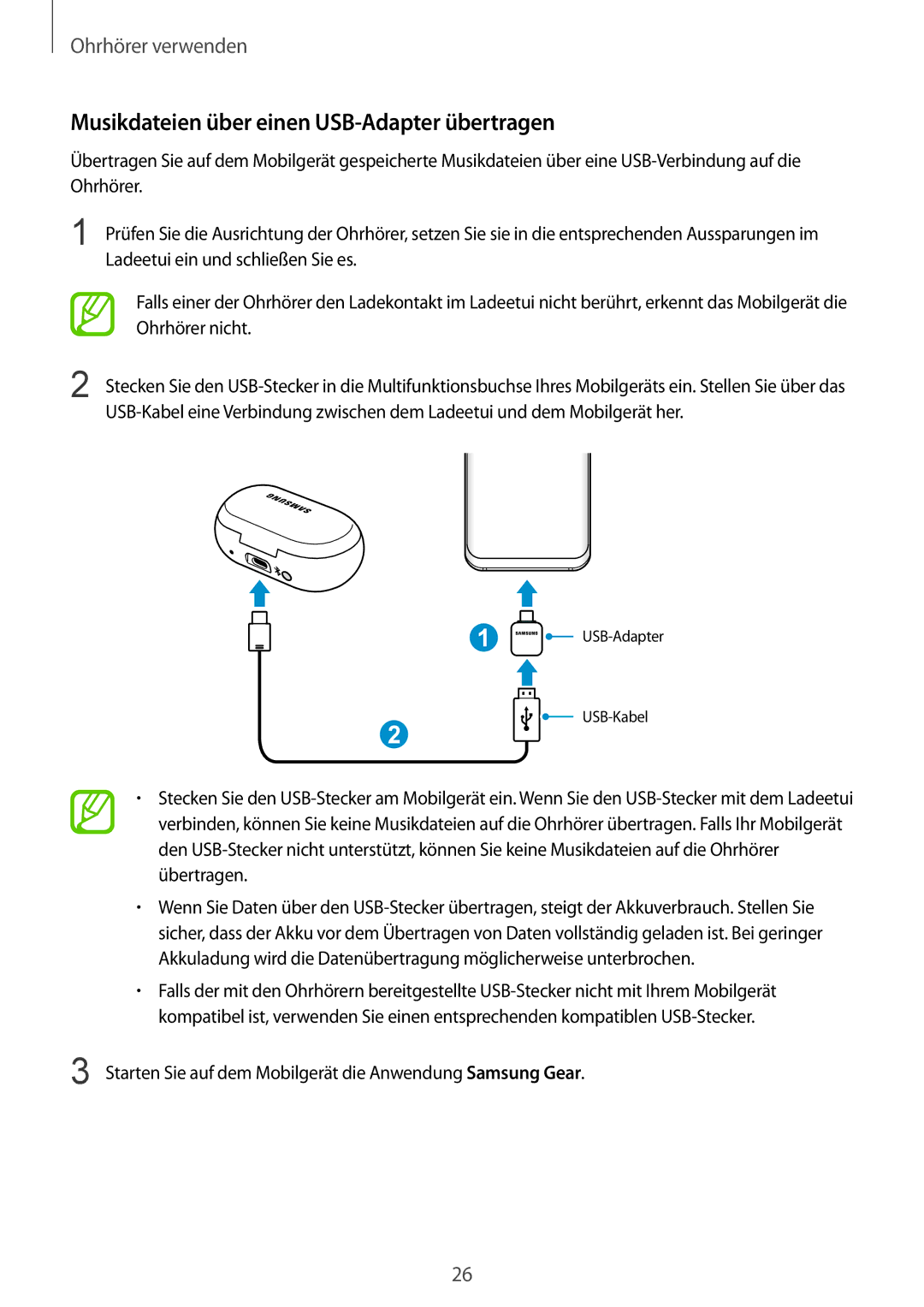 Samsung SM-R140NZIADBT, SM-R140NZAADBT, SM-R140NZKADBT manual Musikdateien über einen USB-Adapter übertragen 